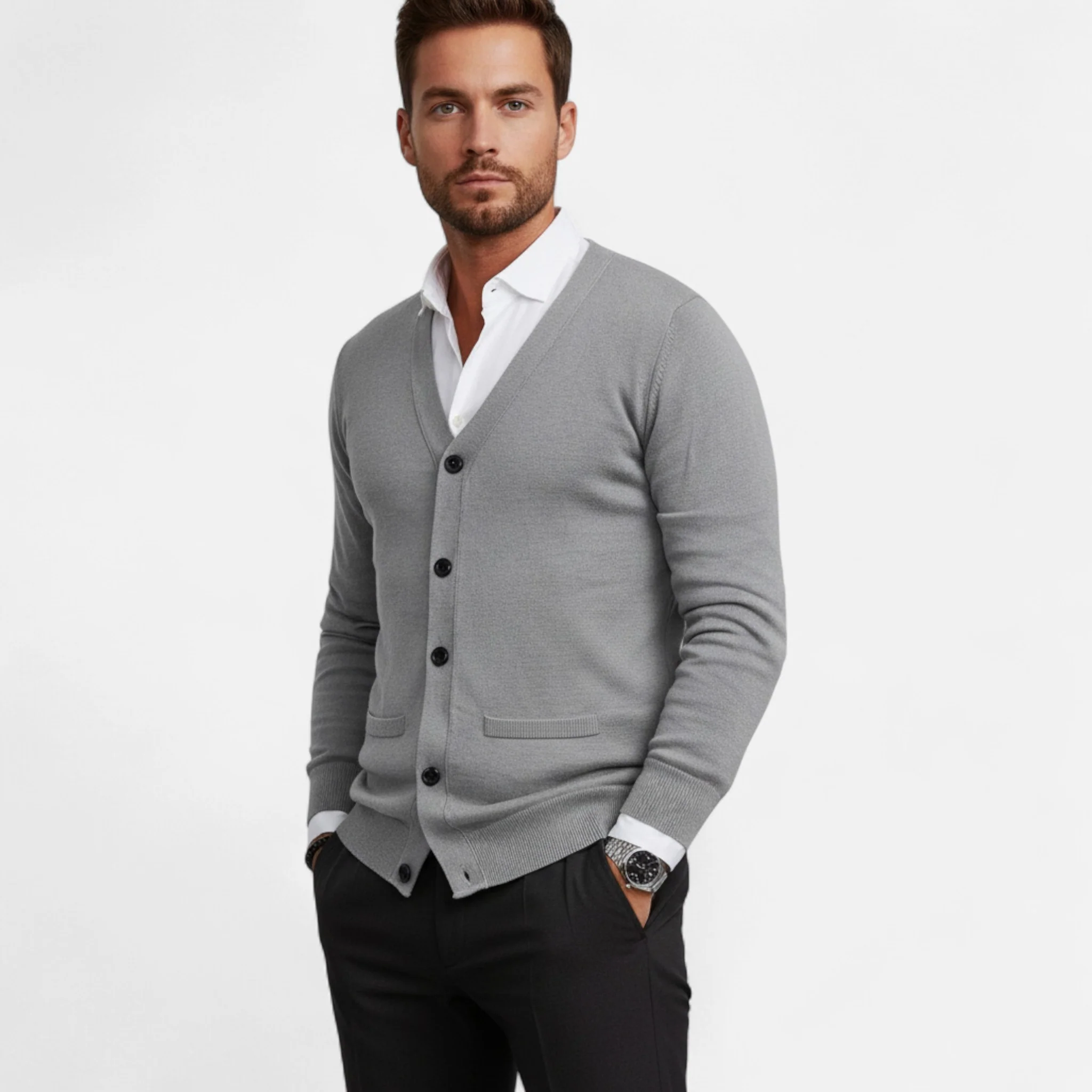Men’s Cardigan – Modern Cotton-Blend Vest Fit - Image 5