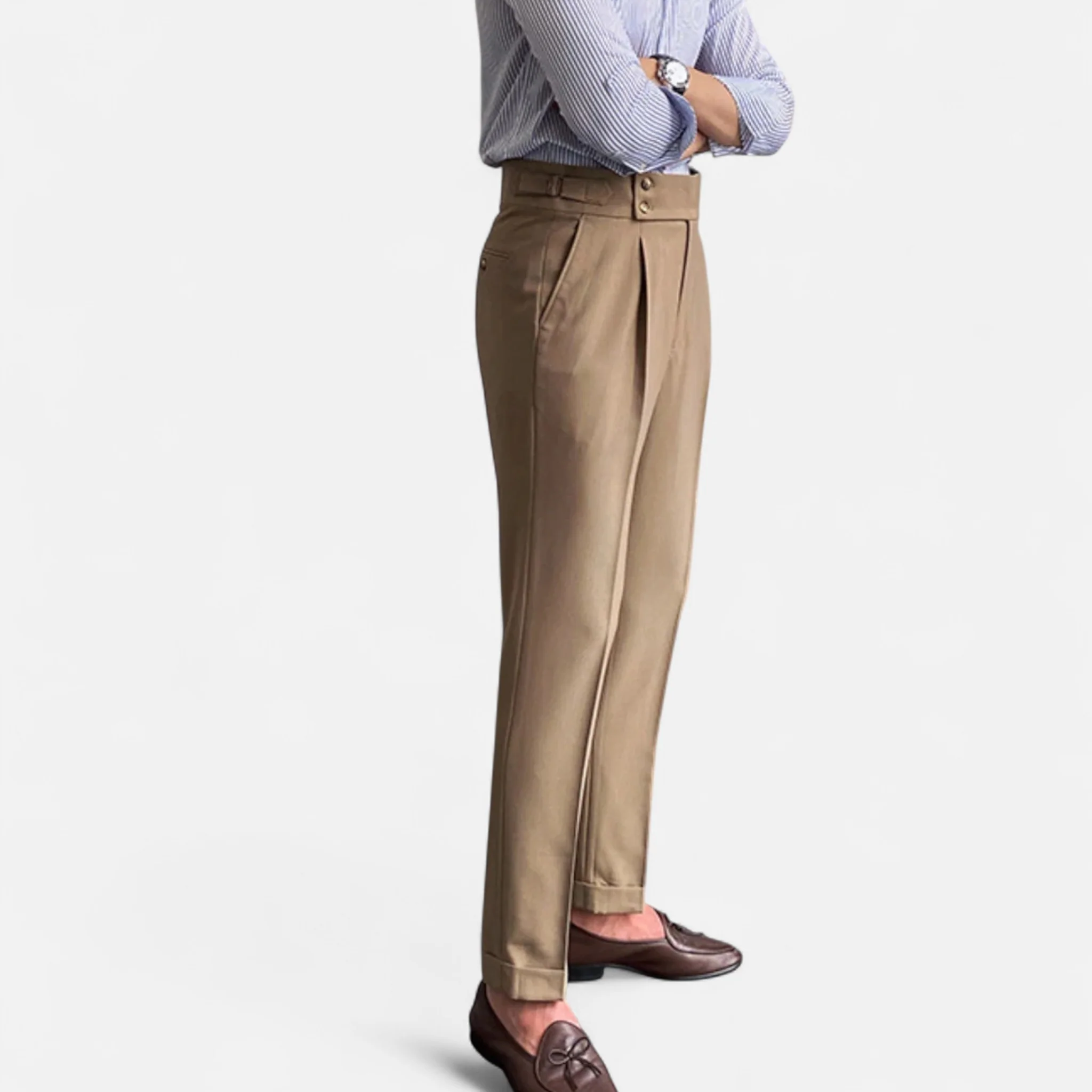 Men’s High-Waist Straight-Leg Draped Trousers - Image 11