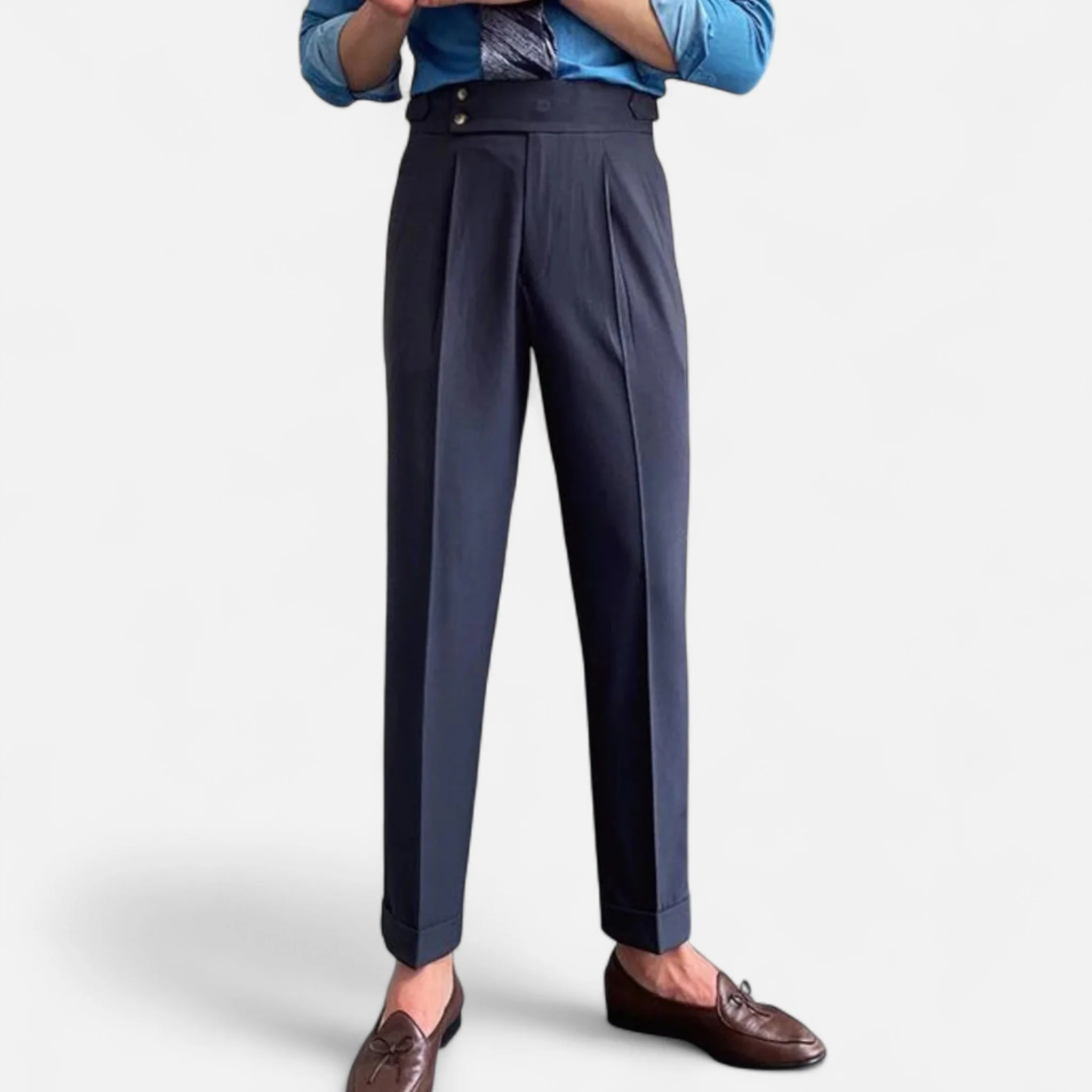 Men’s High-Waist Straight-Leg Draped Trousers - Image 12