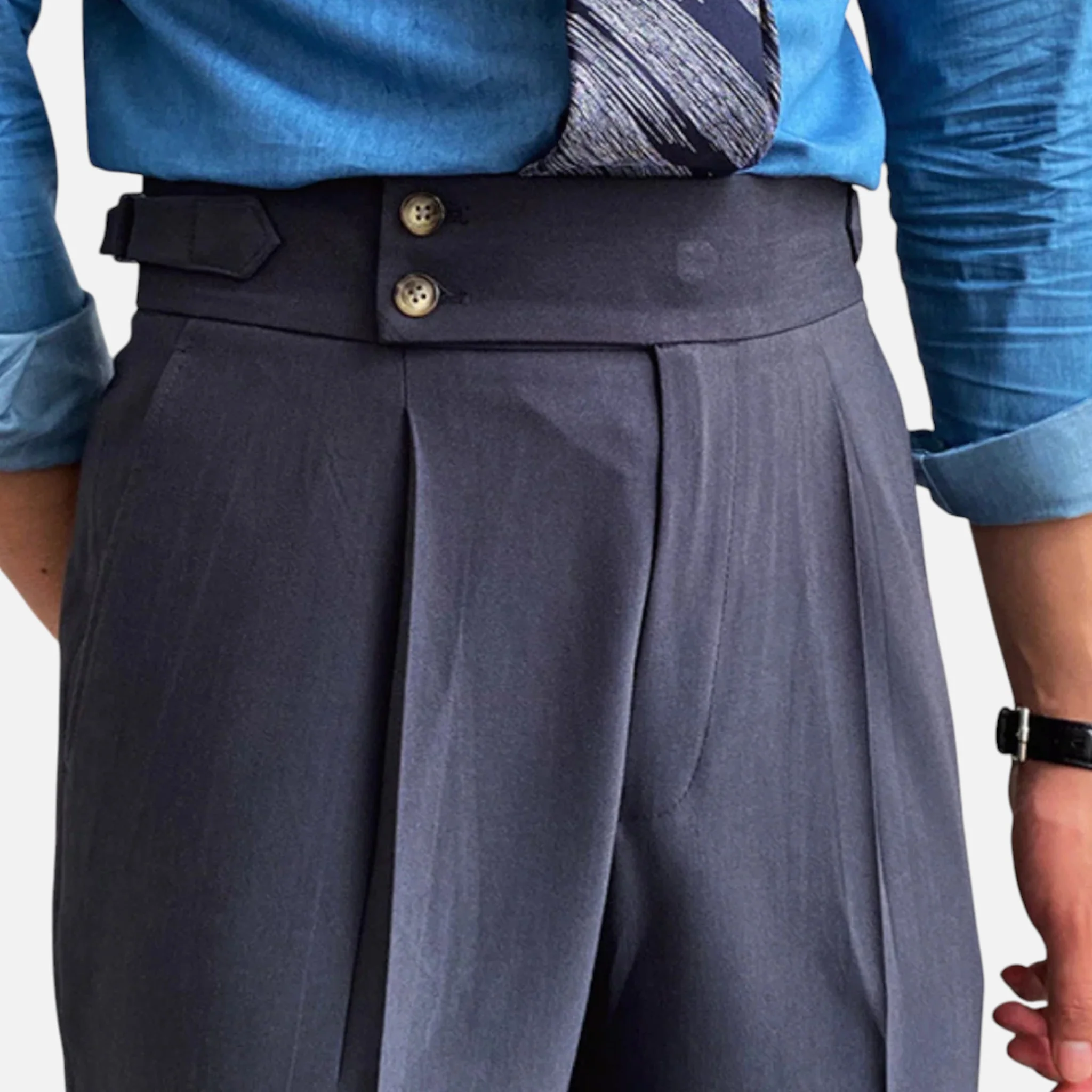 Men’s High-Waist Straight-Leg Draped Trousers - Image 4