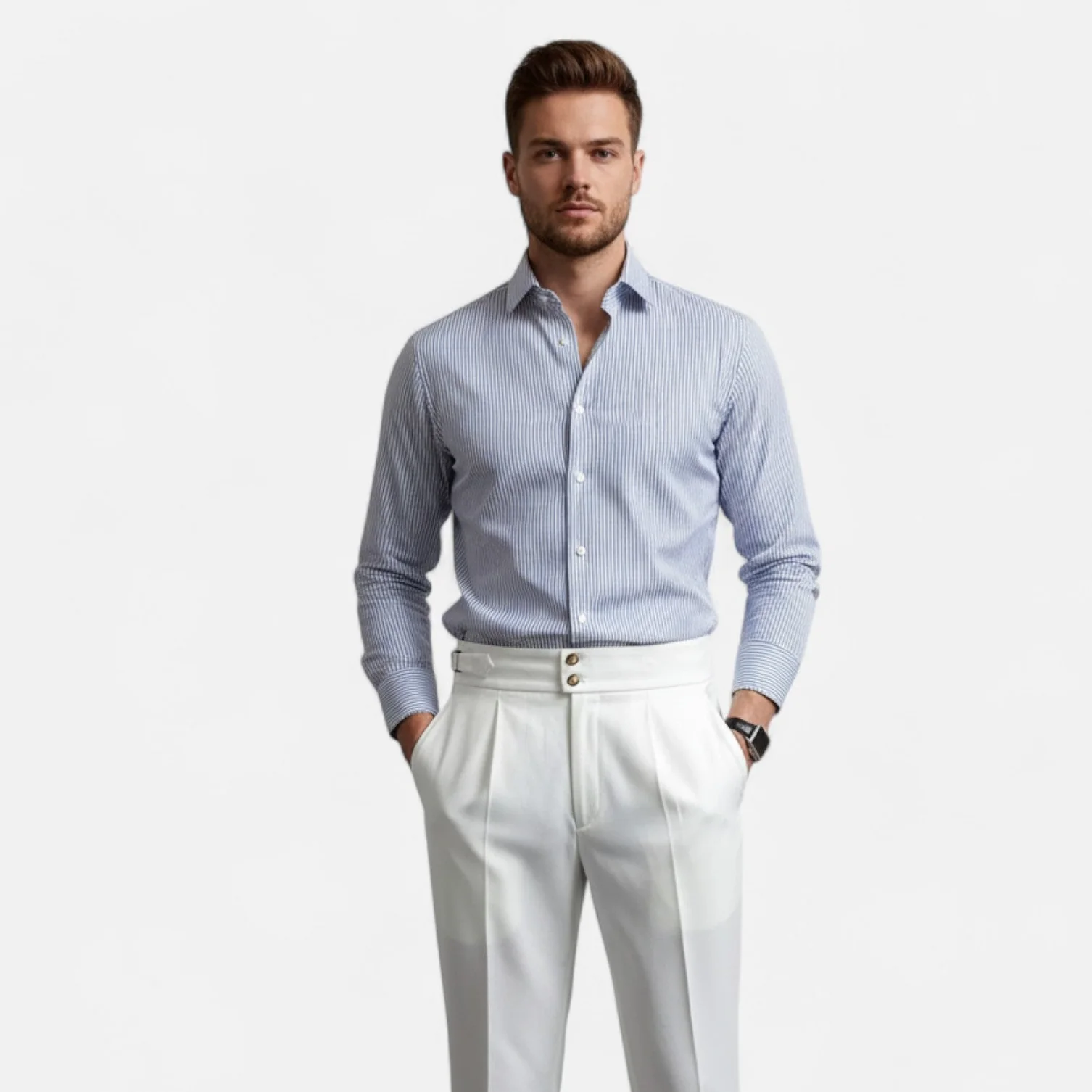 Men’s High-Waist Straight-Leg Draped Trousers - Image 6