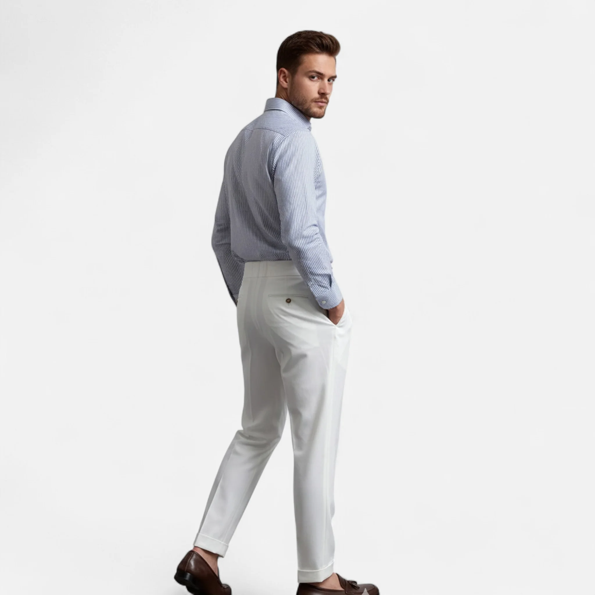 Men’s High-Waist Straight-Leg Draped Trousers - Image 7