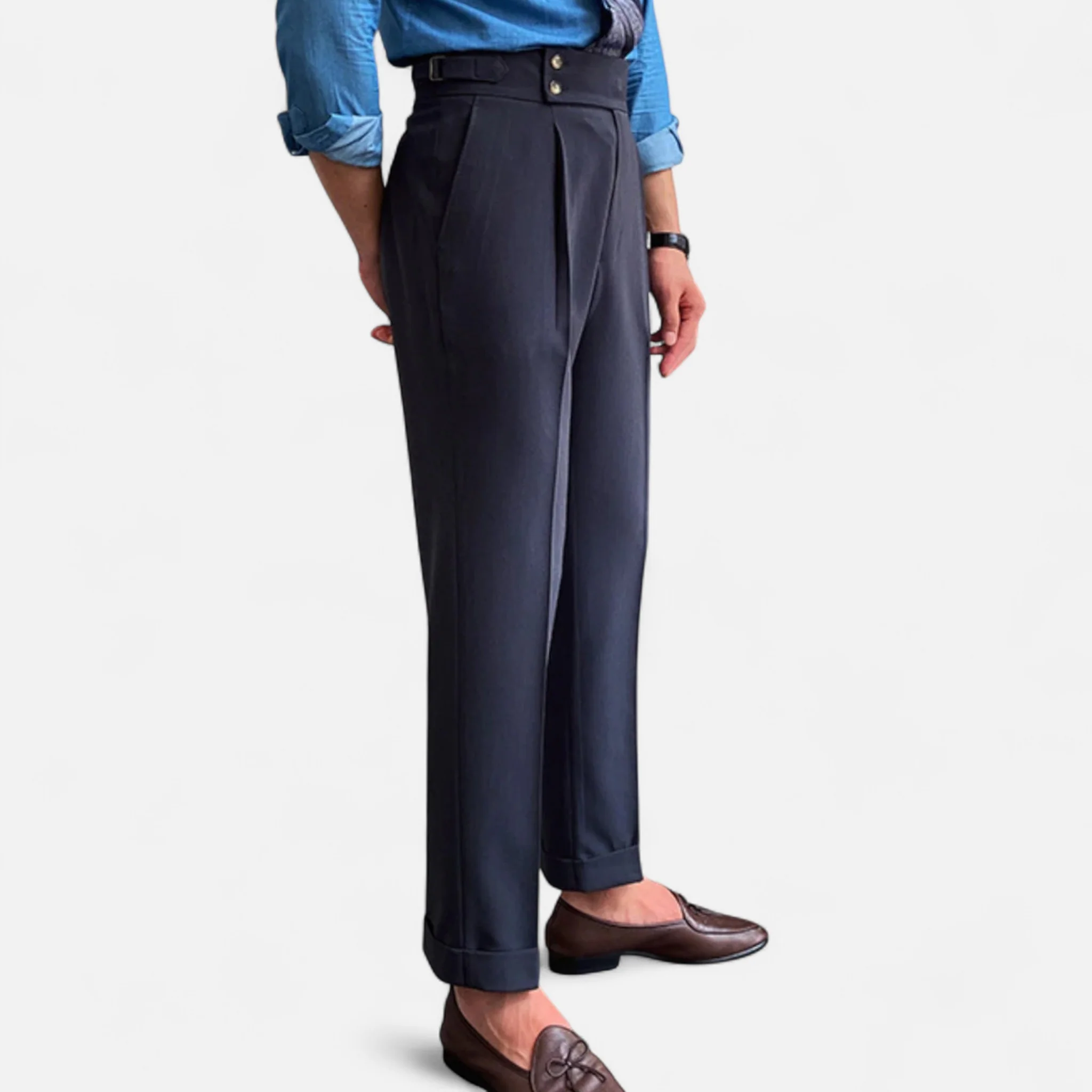 Men’s High-Waist Straight-Leg Draped Trousers - Image 8