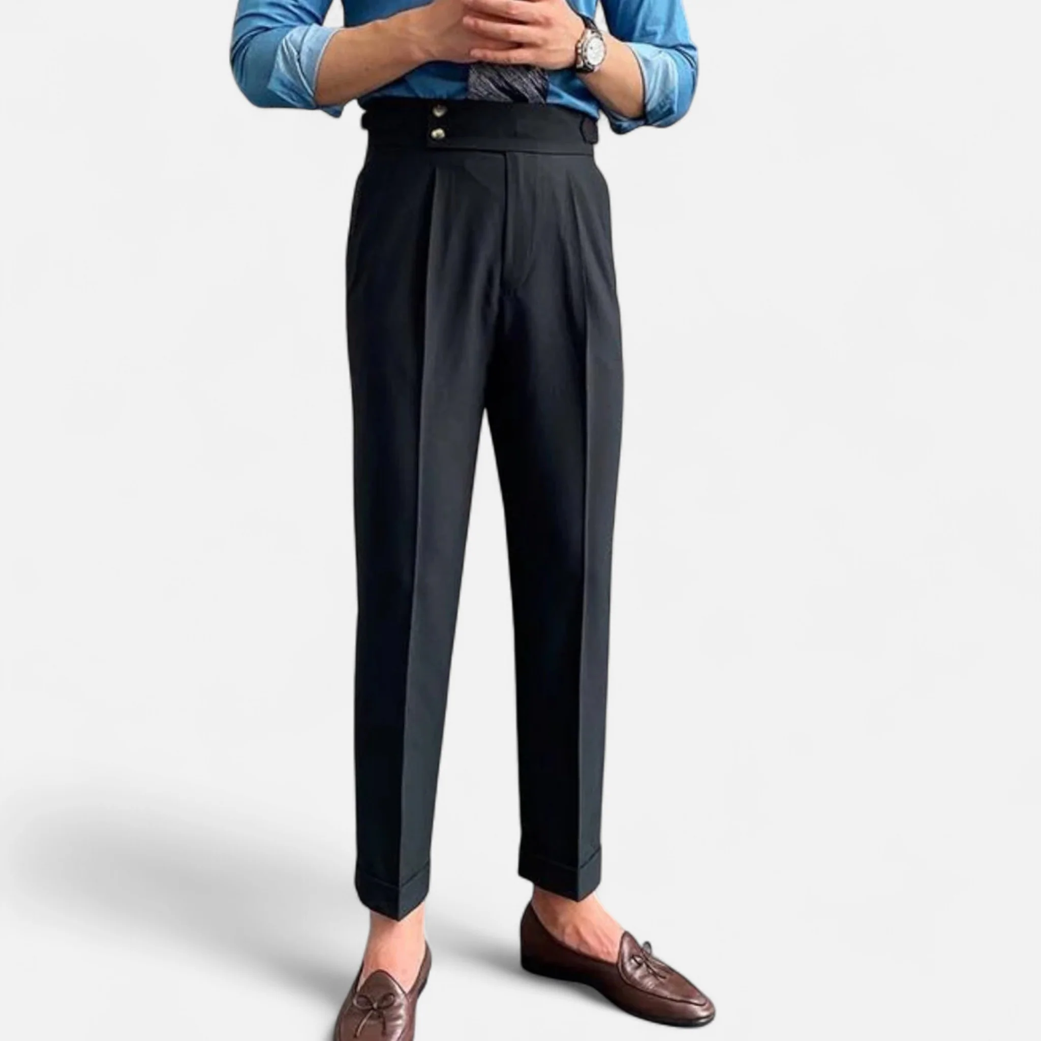 Men’s High-Waist Straight-Leg Draped Trousers - Image 9