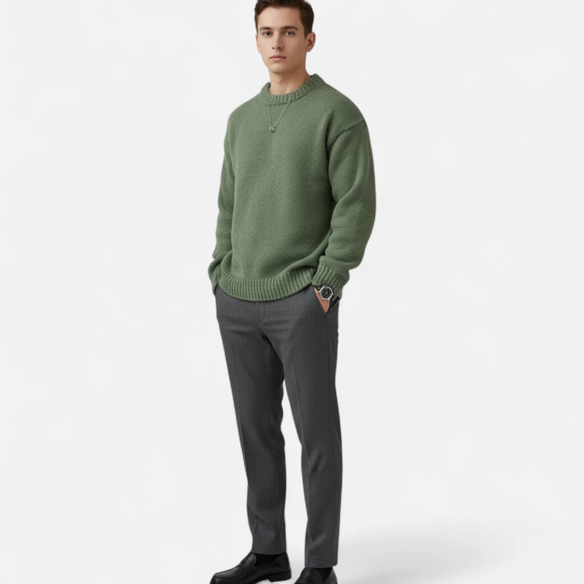 Men’s Knitted Long-Sleeve Crew Neck Sweater - Image 5