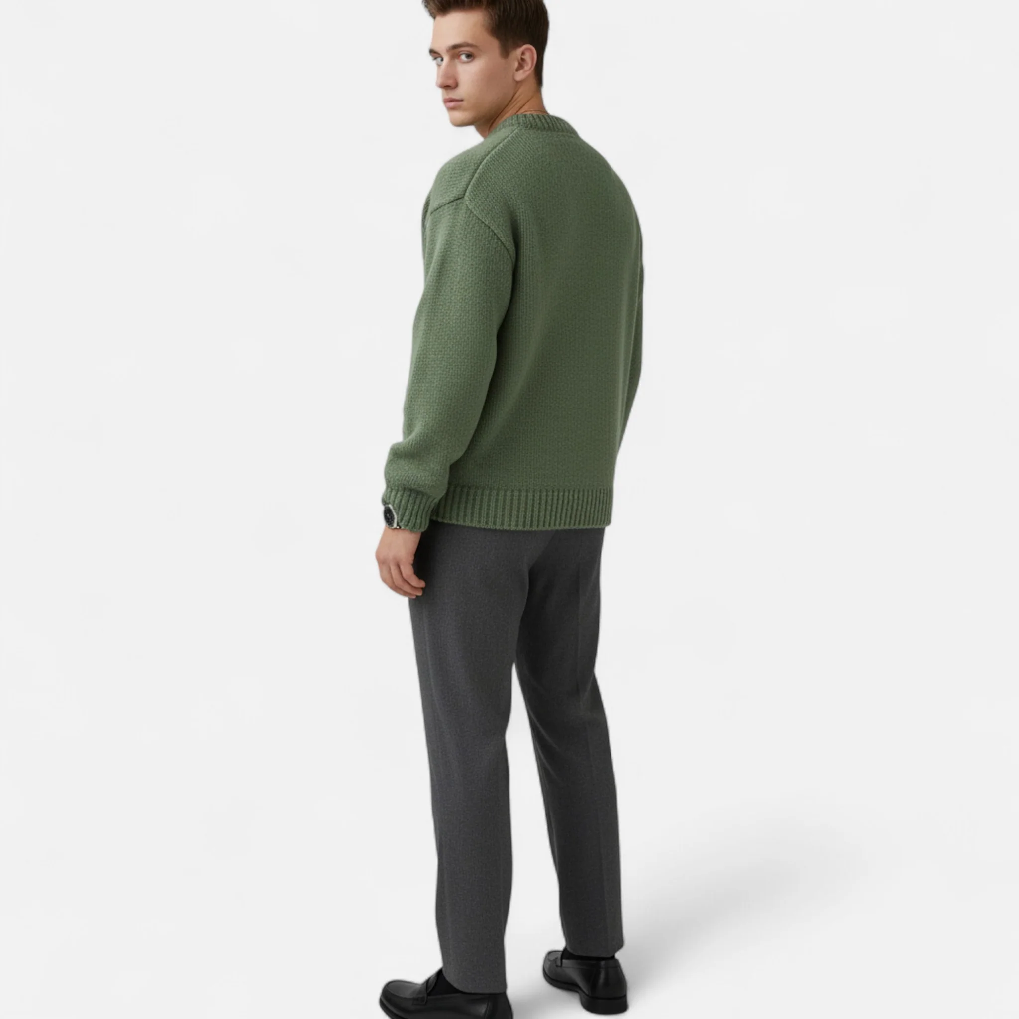Men’s Knitted Long-Sleeve Crew Neck Sweater - Image 6