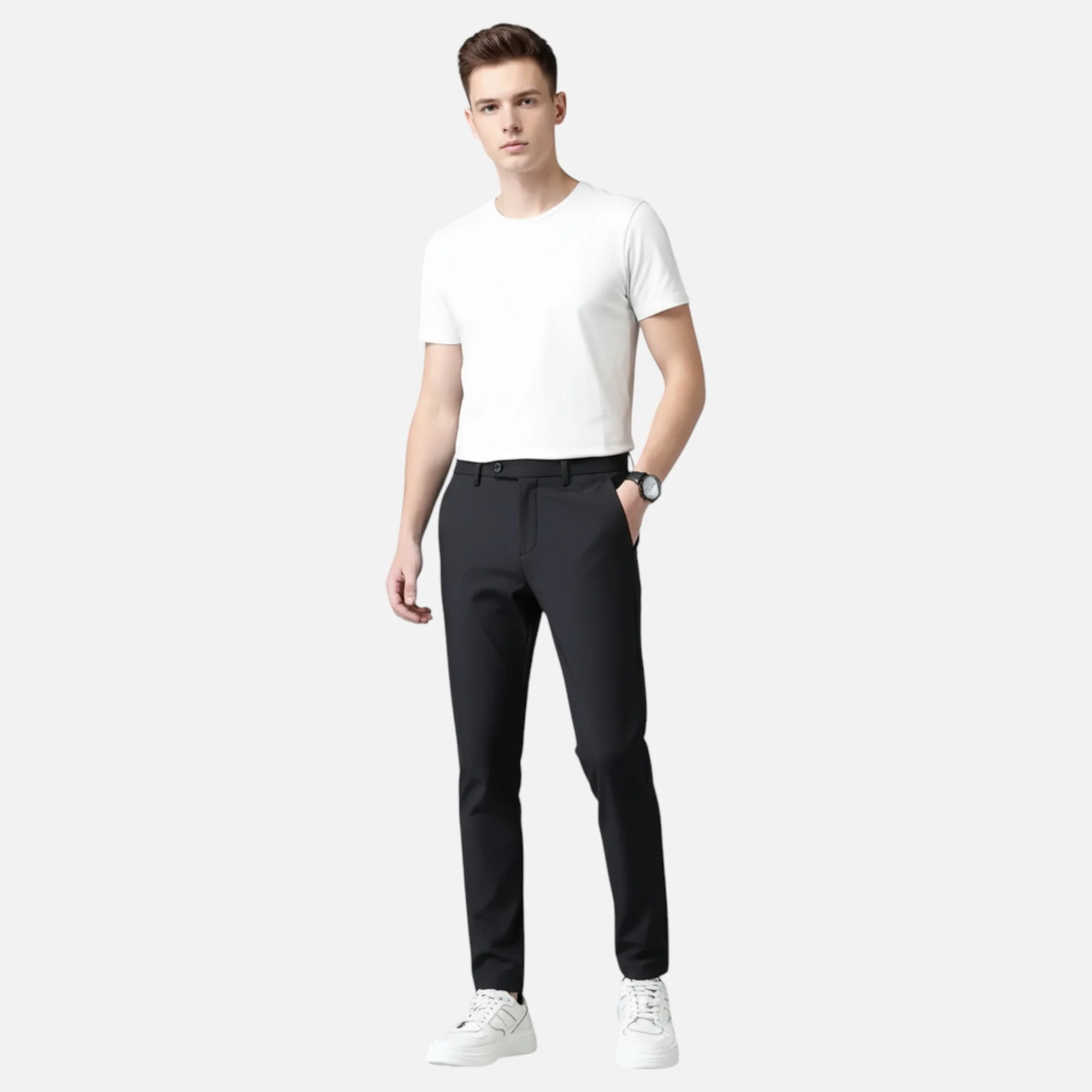 Men’s Mid-Rise Straight Leg Slim Fit Trousers - Image 7