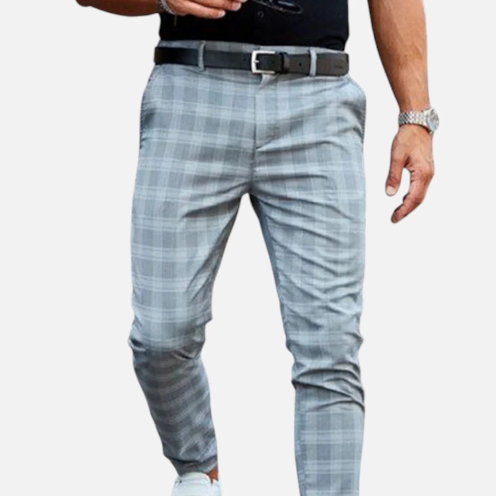 Men’s Slim-Fit Plaid Ankle-Length Pants - Image 3