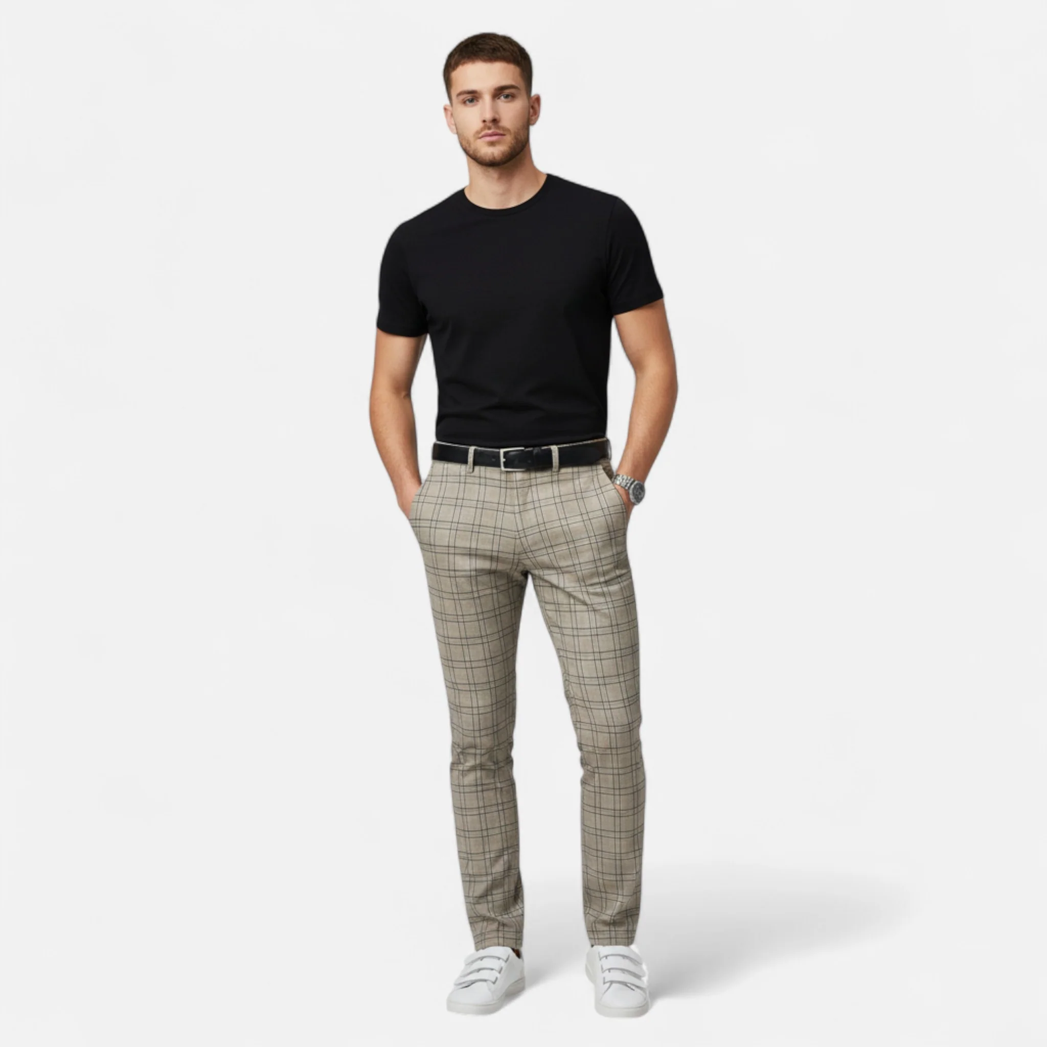 Men’s Slim-Fit Plaid Ankle-Length Pants - Image 7