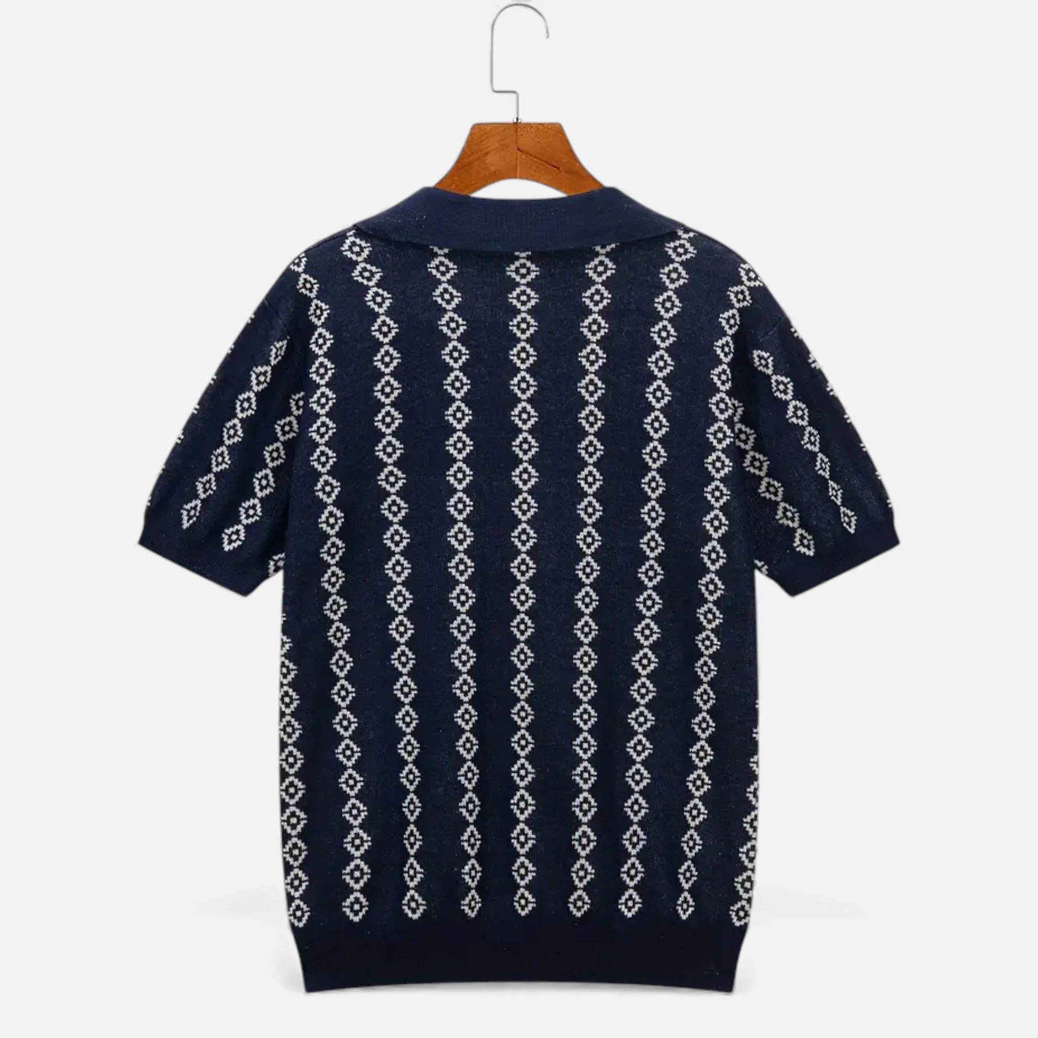 Men’s V-Neck Knit Sweater – Short Sleeve, Textured Design - Image 10