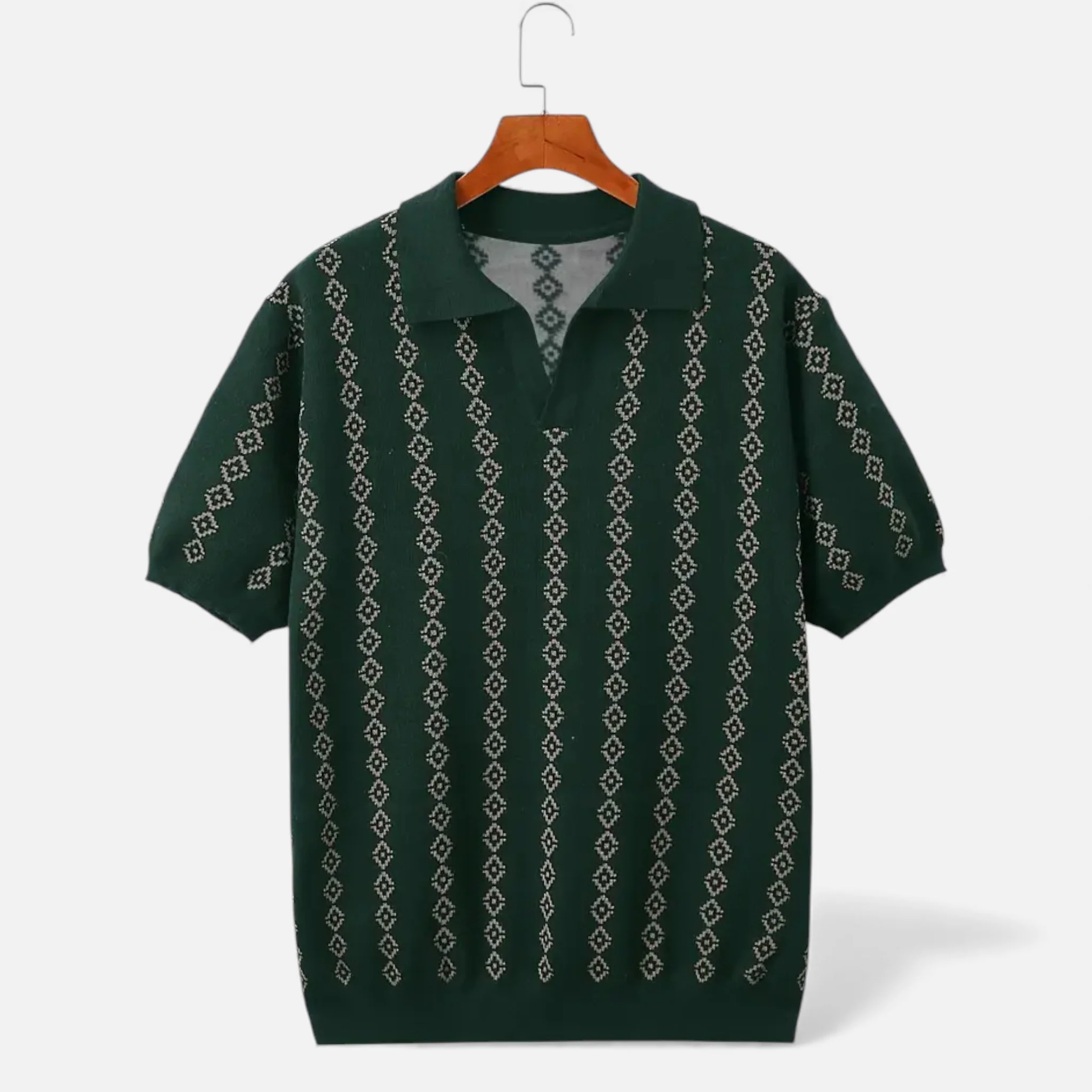 Men’s V-Neck Knit Sweater – Short Sleeve, Textured Design - Image 3
