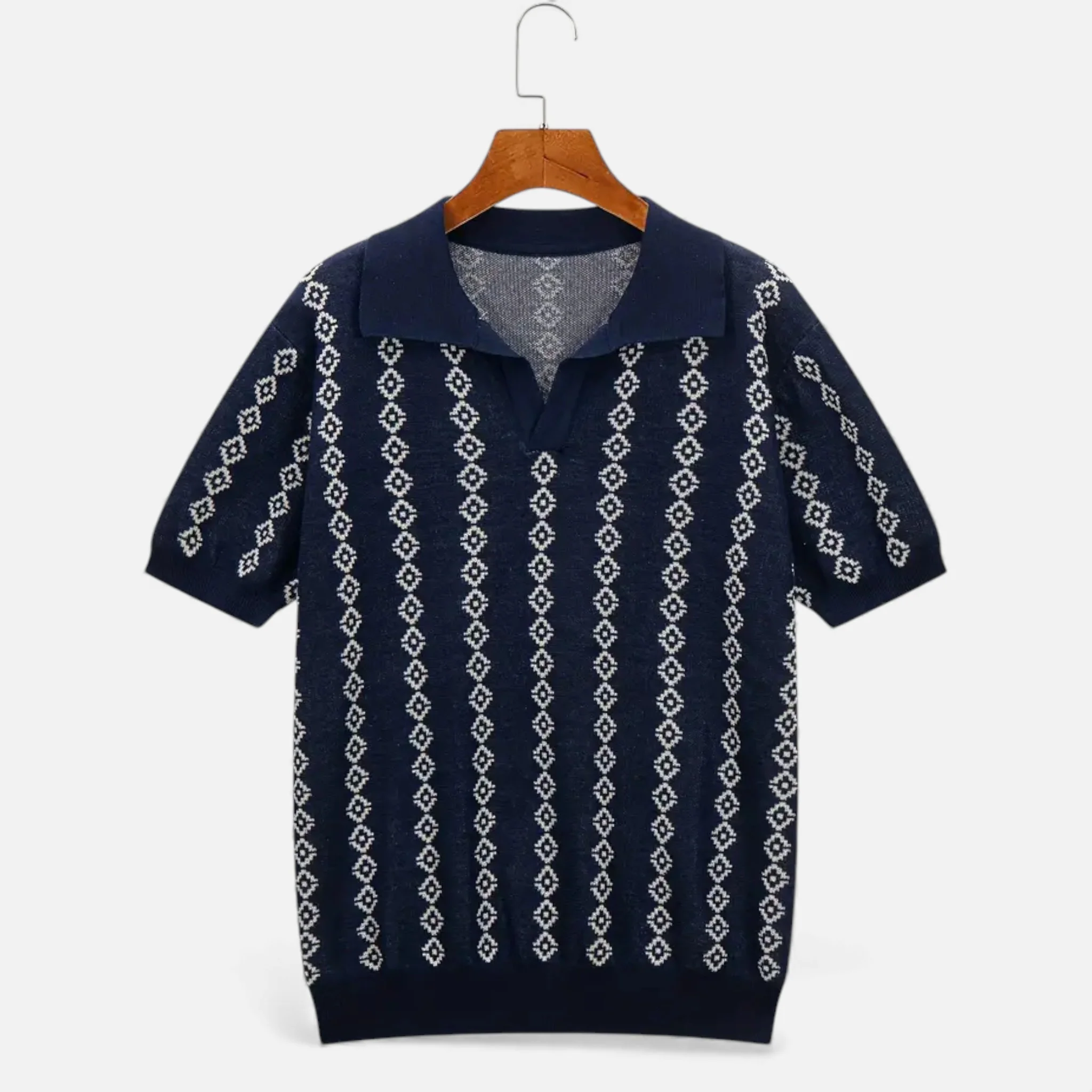 Men’s V-Neck Knit Sweater – Short Sleeve, Textured Design - Image 4