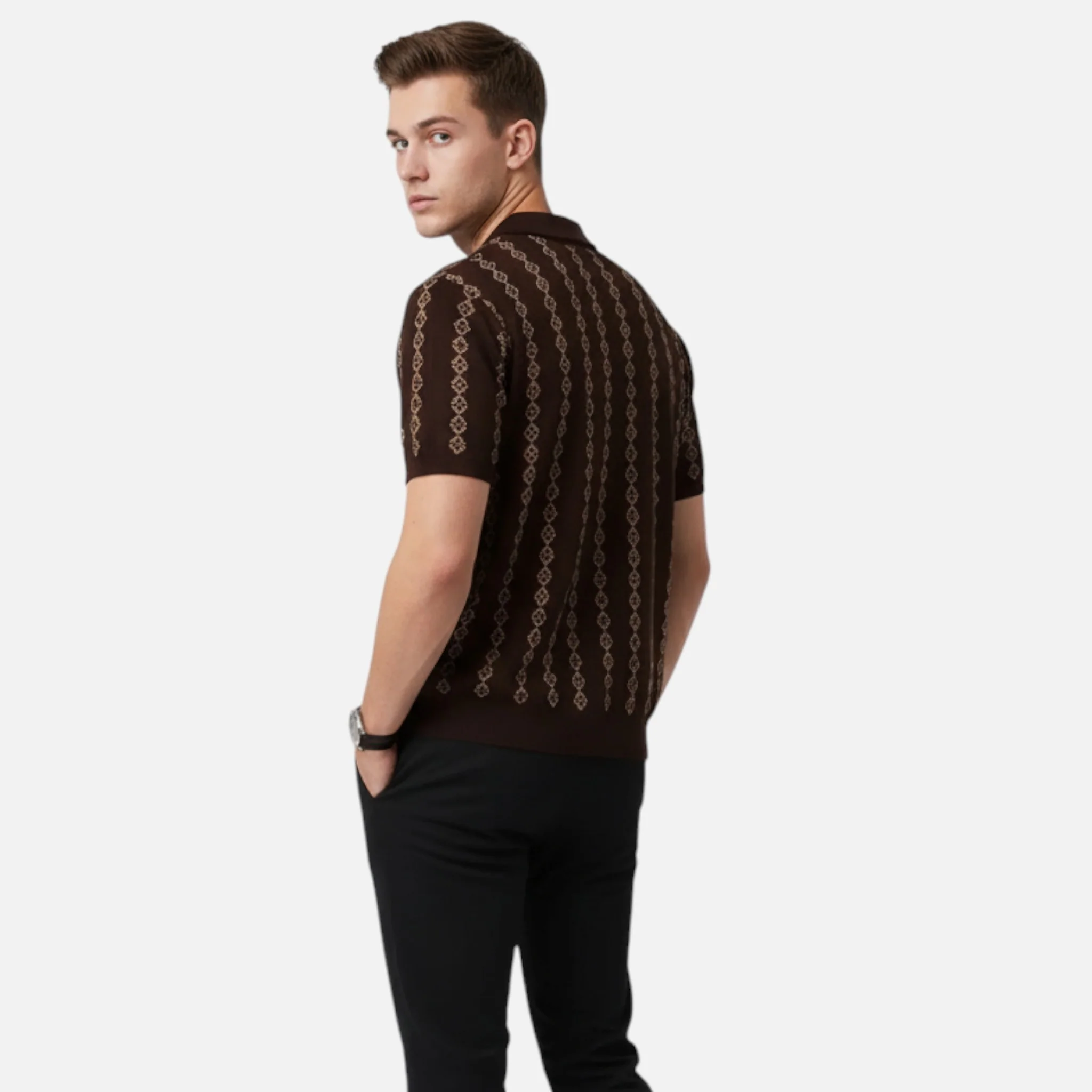 Men’s V-Neck Knit Sweater – Short Sleeve, Textured Design - Image 7