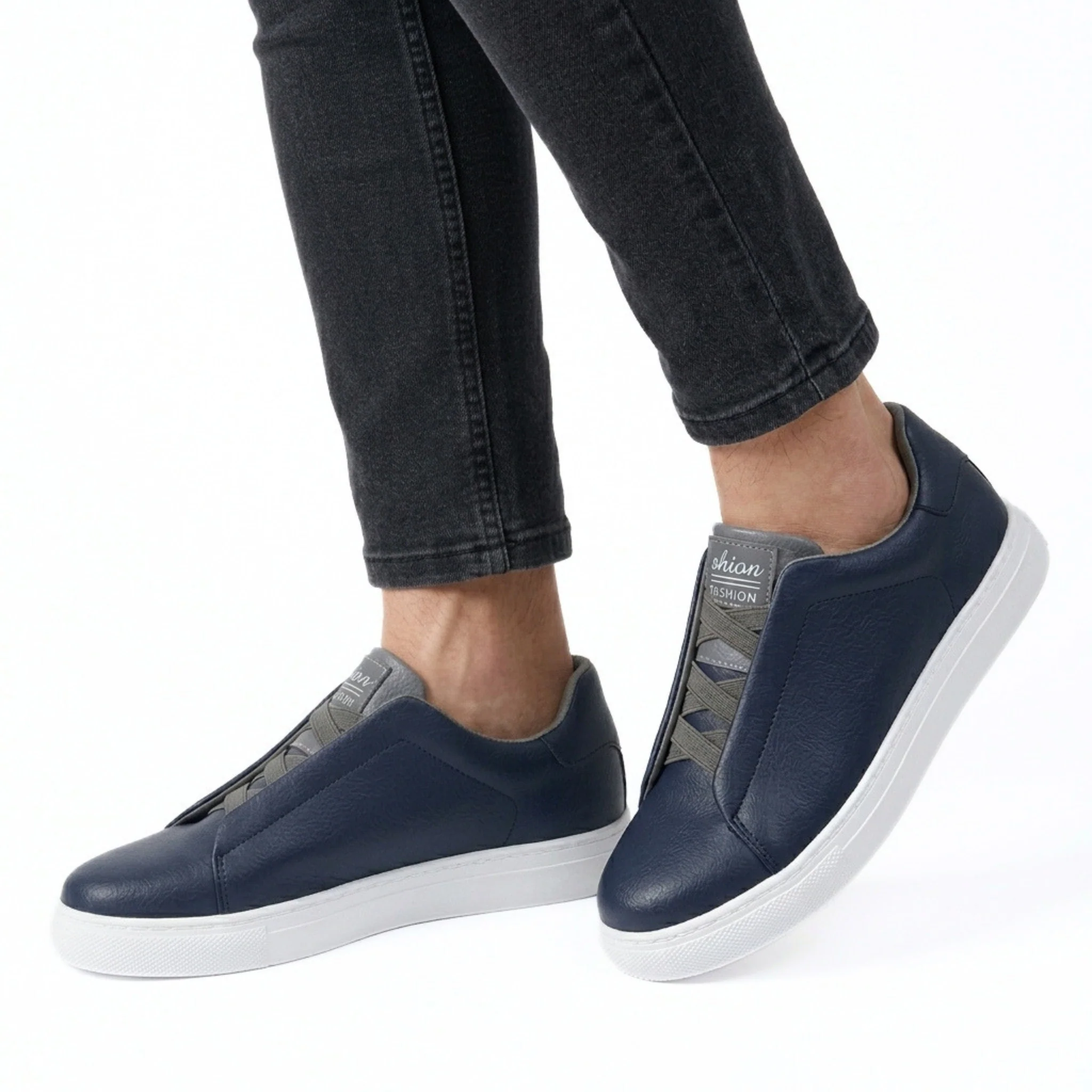Men's Premium Leather Look Slip-On Sneakers - Image 4
