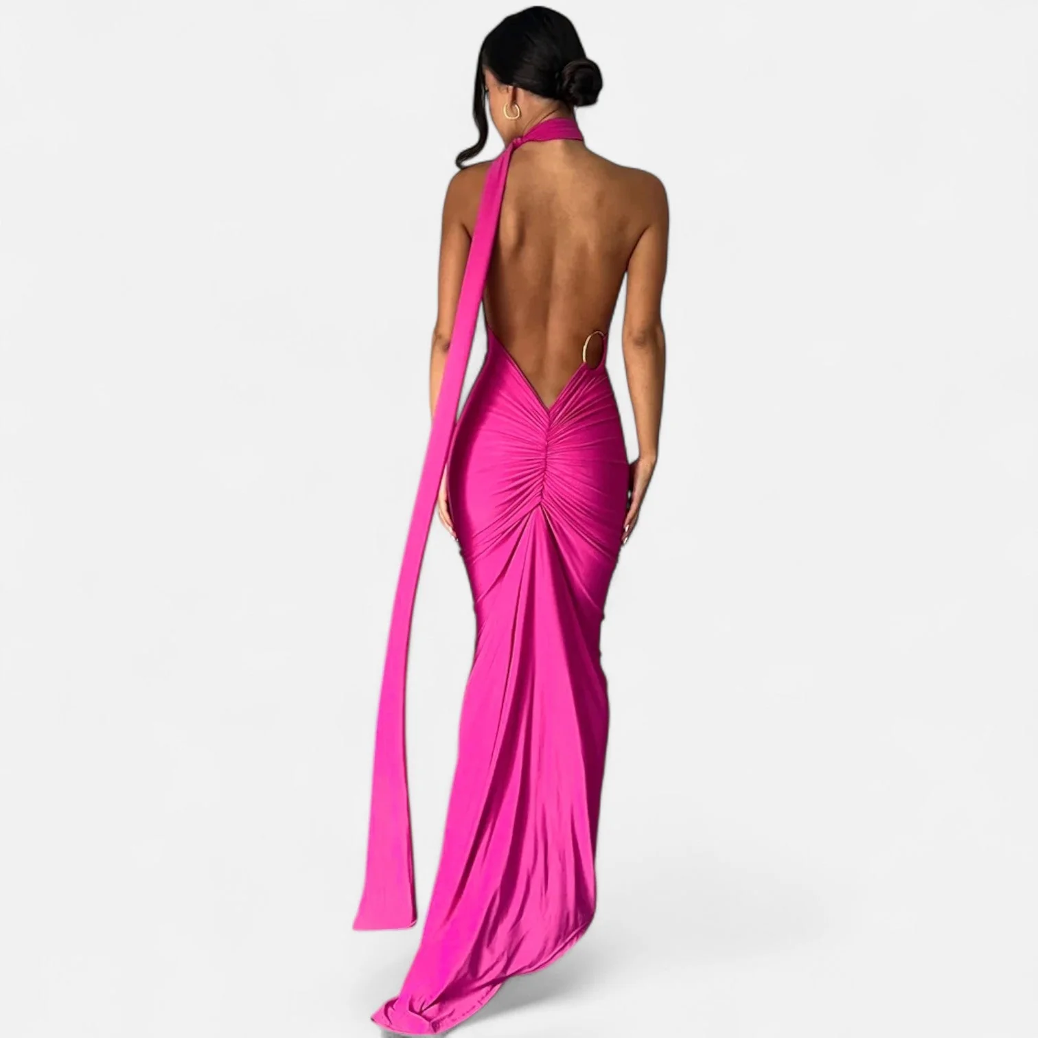 Women’s Backless Scarf-Tie Evening Dress - Image 12