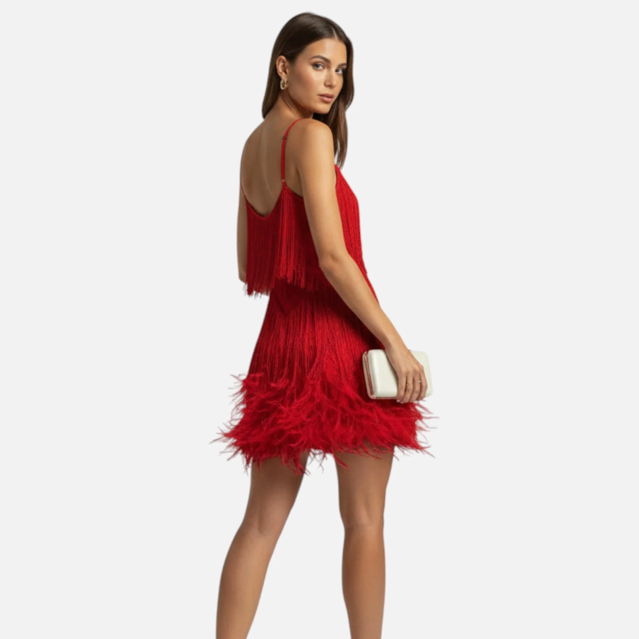 Women’s Elegant Feather Cocktail Dress - Image 10