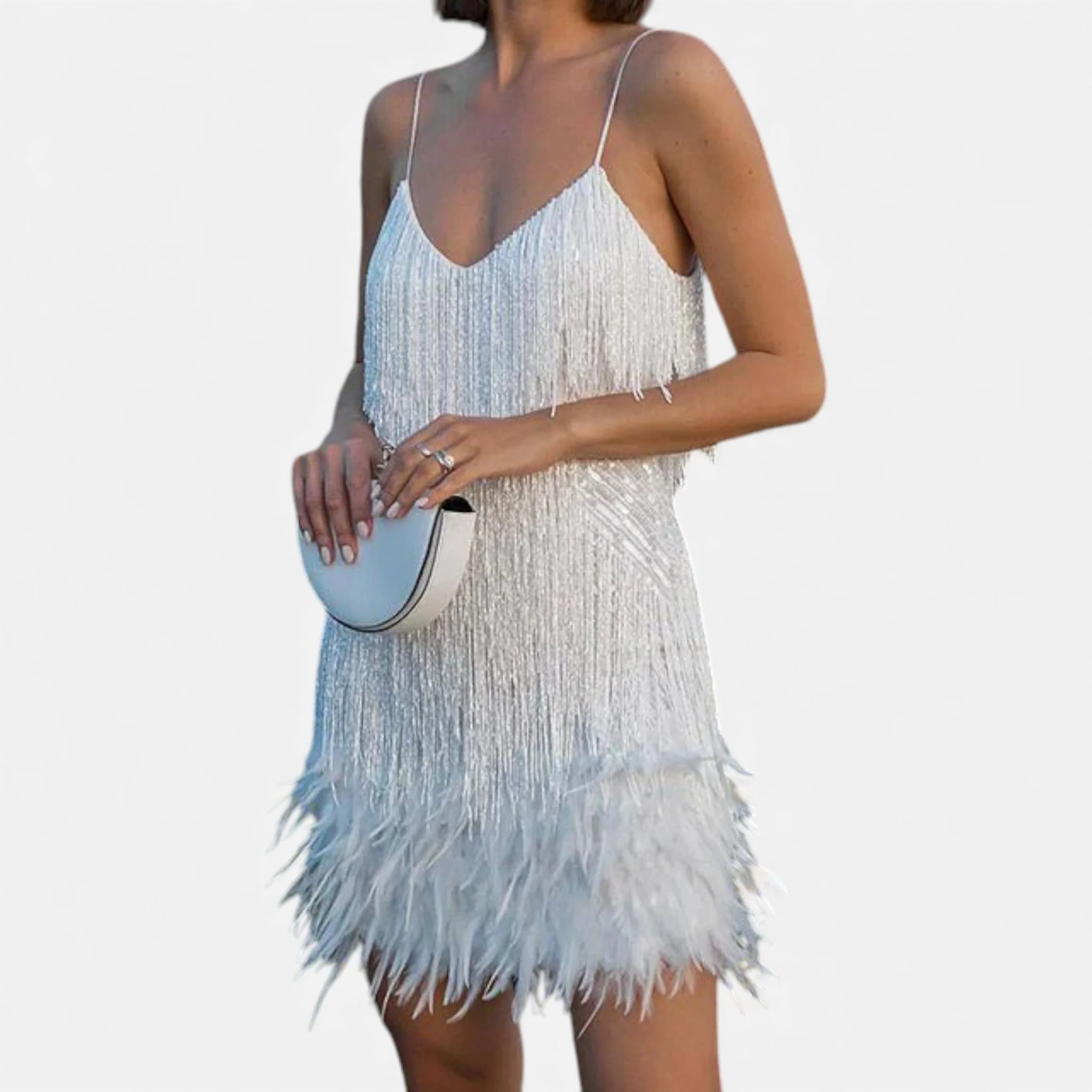 Women’s Elegant Feather Cocktail Dress - Image 12