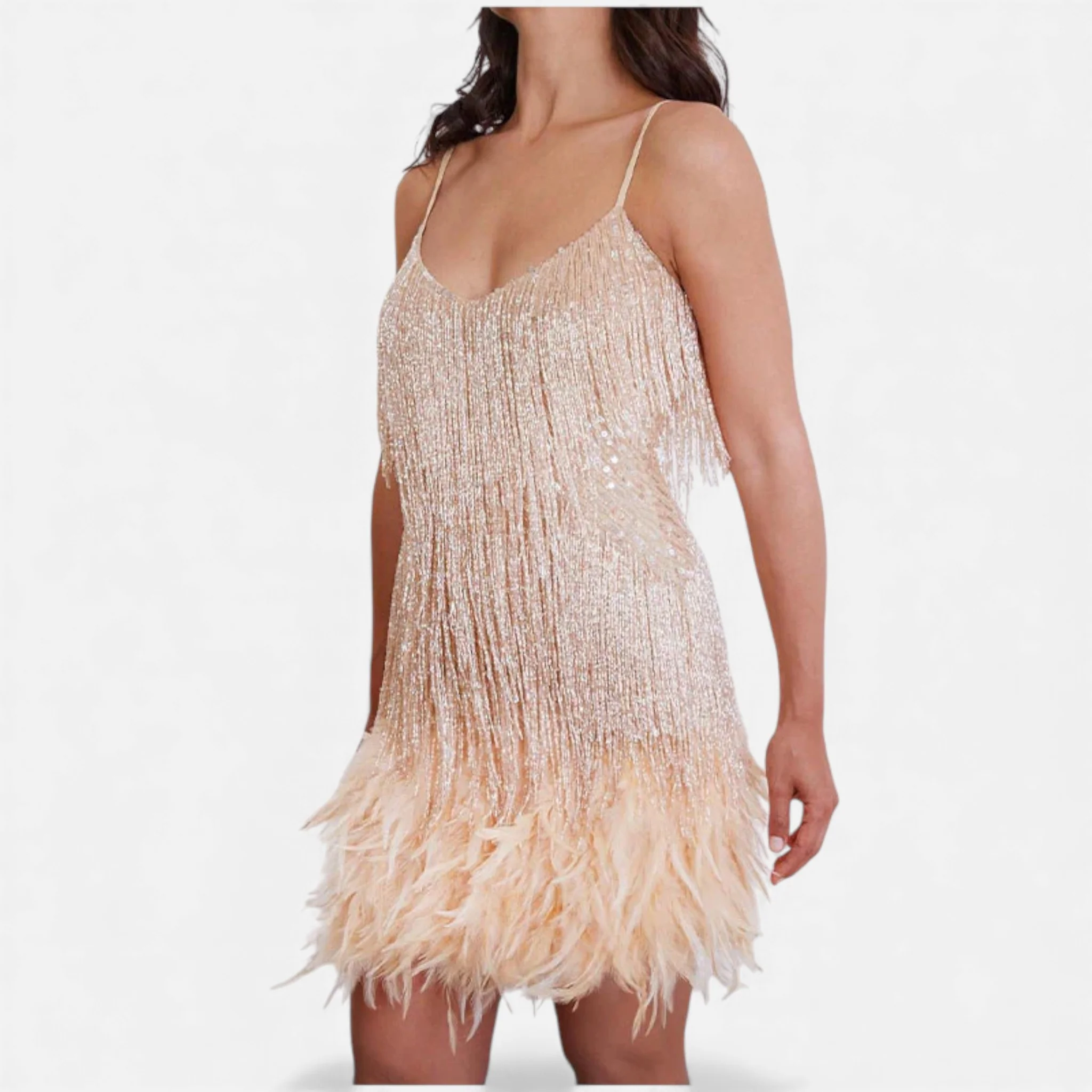 Women’s Elegant Feather Cocktail Dress - Image 3