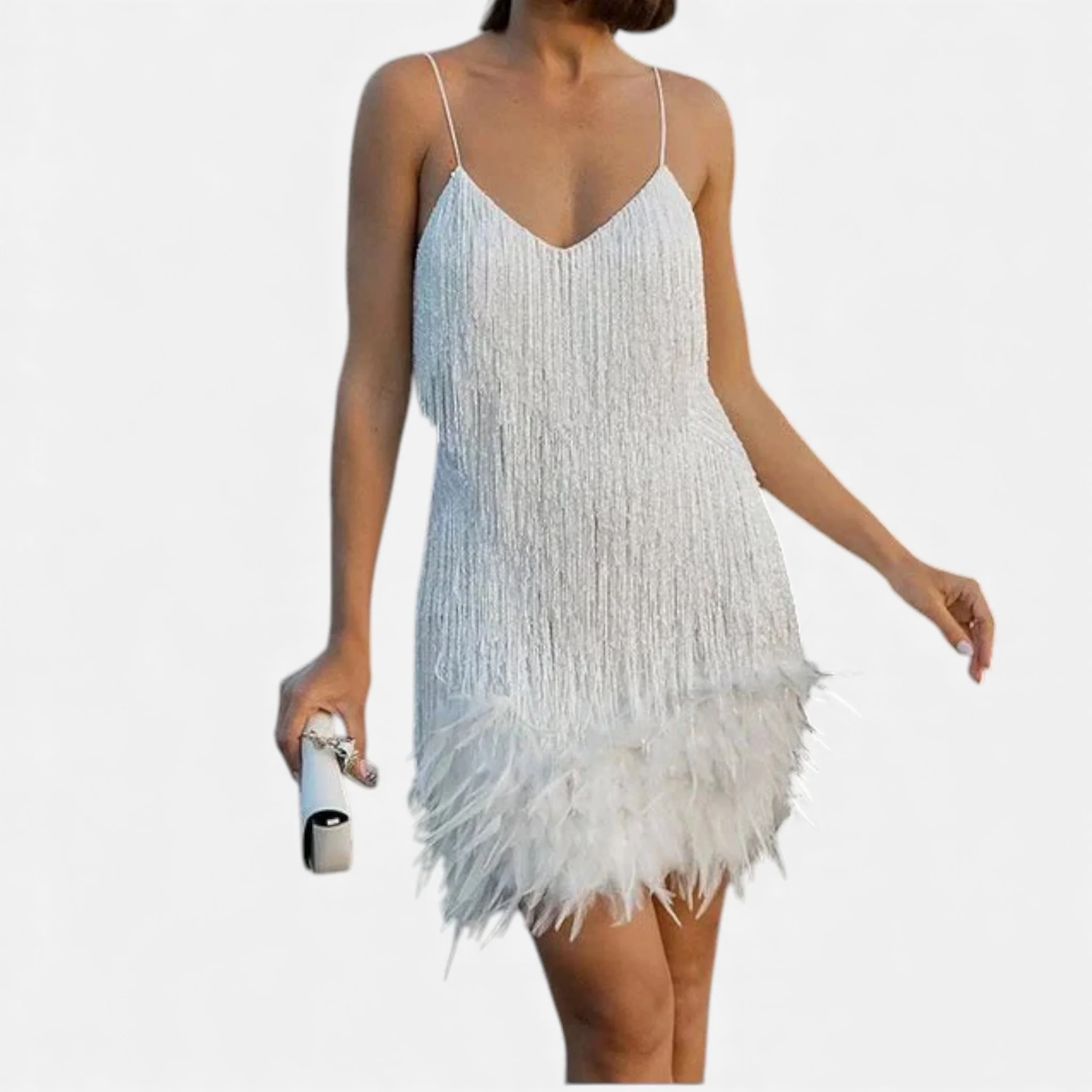 Women’s Elegant Feather Cocktail Dress - Image 5