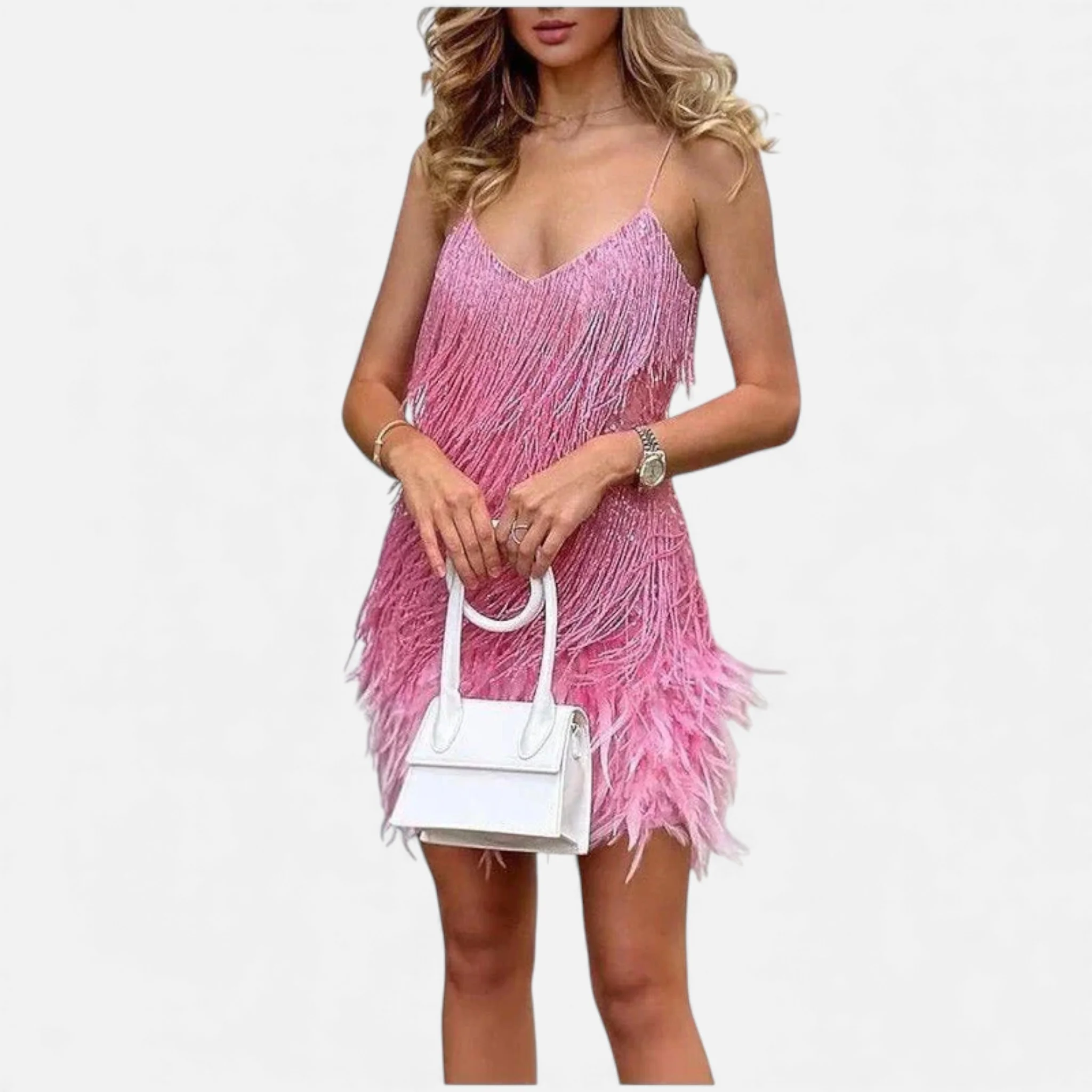 Women’s Elegant Feather Cocktail Dress - Image 6