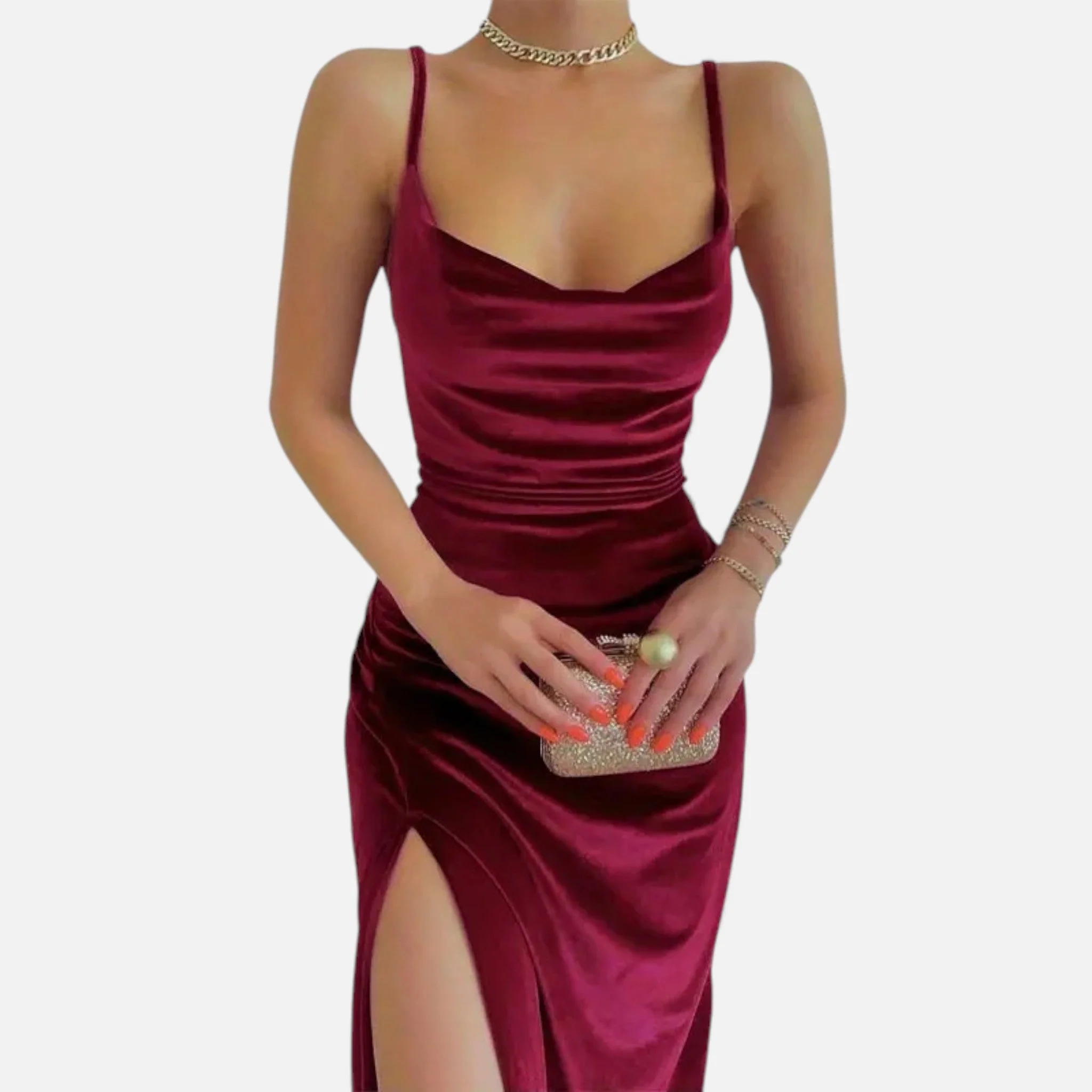 Women’s Evening Dress with Ruched Detail and Spaghetti Straps - Image 4