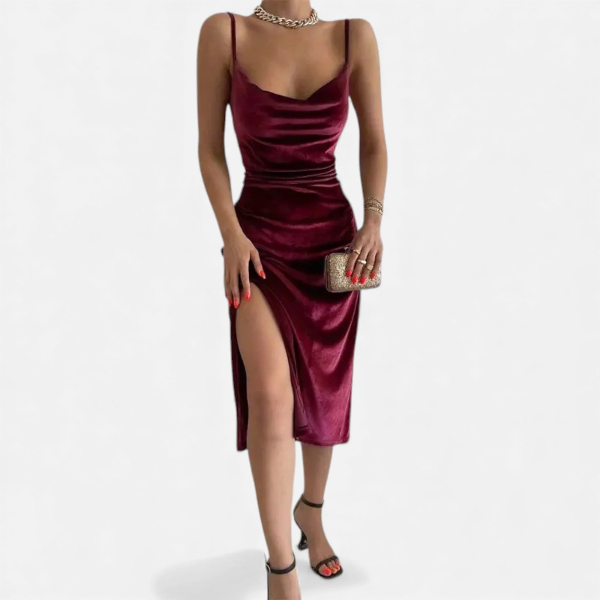 Women’s Evening Dress with Ruched Detail and Spaghetti Straps - Image 5