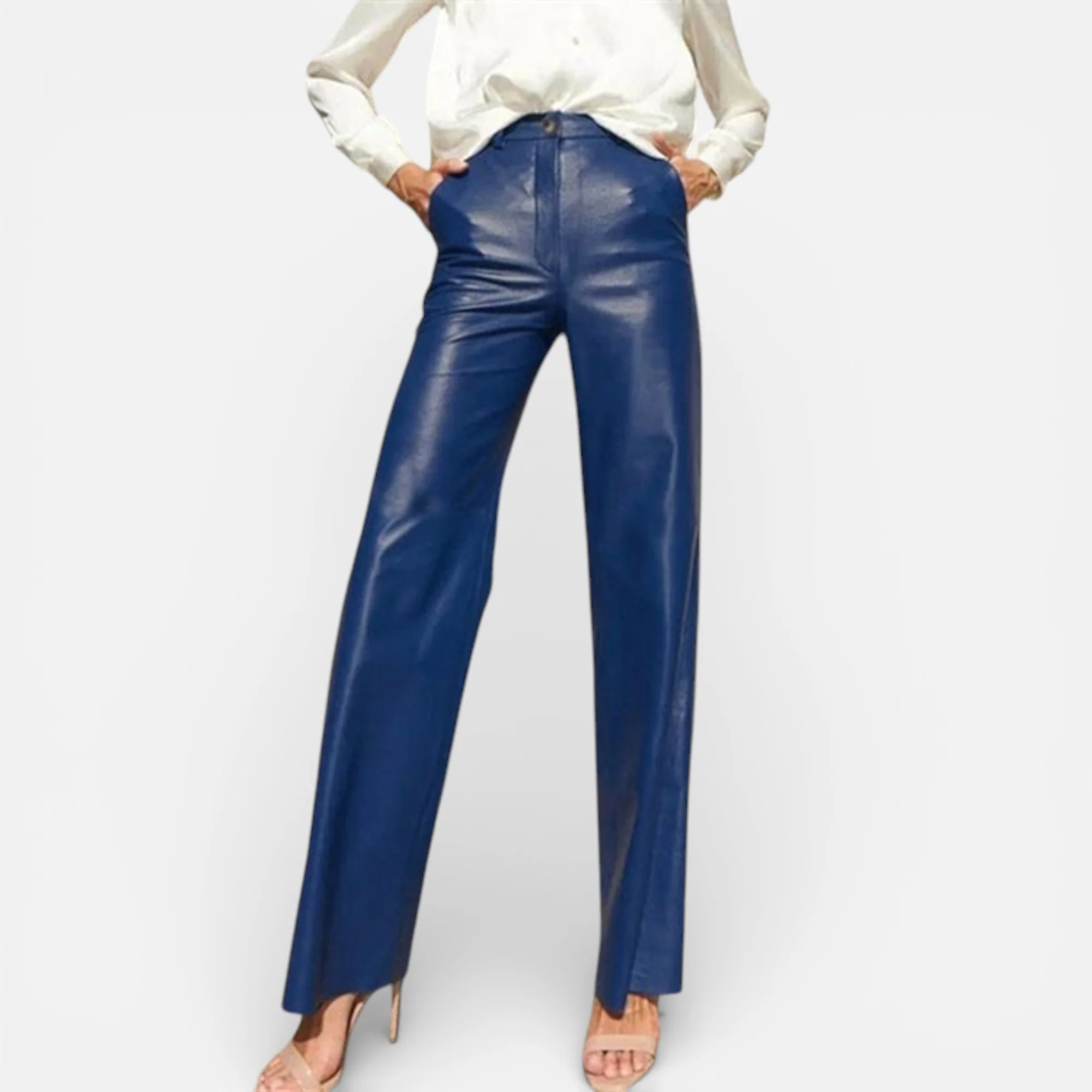 Women’s Faux Leather Straight-Leg Pants with Zipper Fly - Image 10