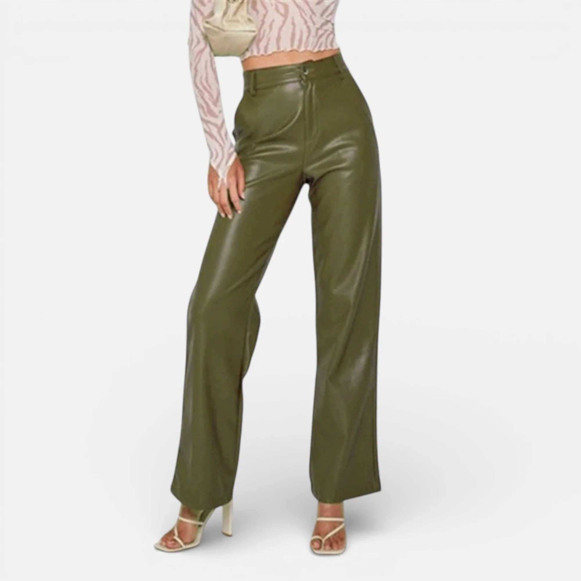 Women’s Faux Leather Straight-Leg Pants with Zipper Fly - Image 11