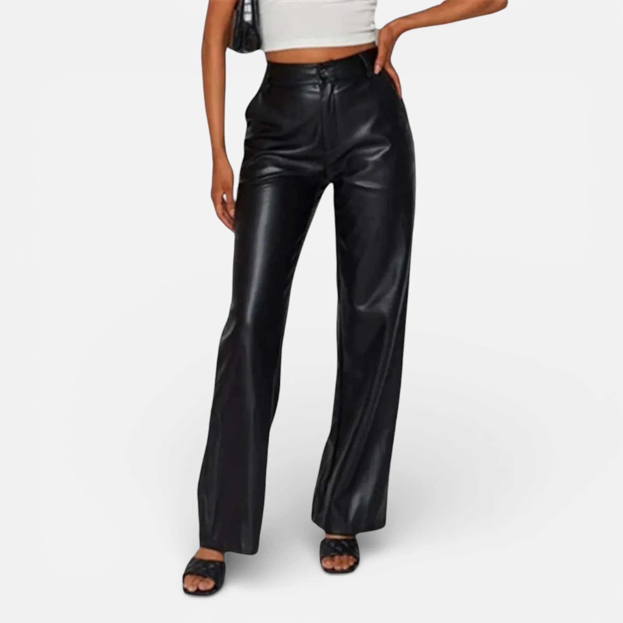 Women’s Faux Leather Straight-Leg Pants with Zipper Fly - Image 3