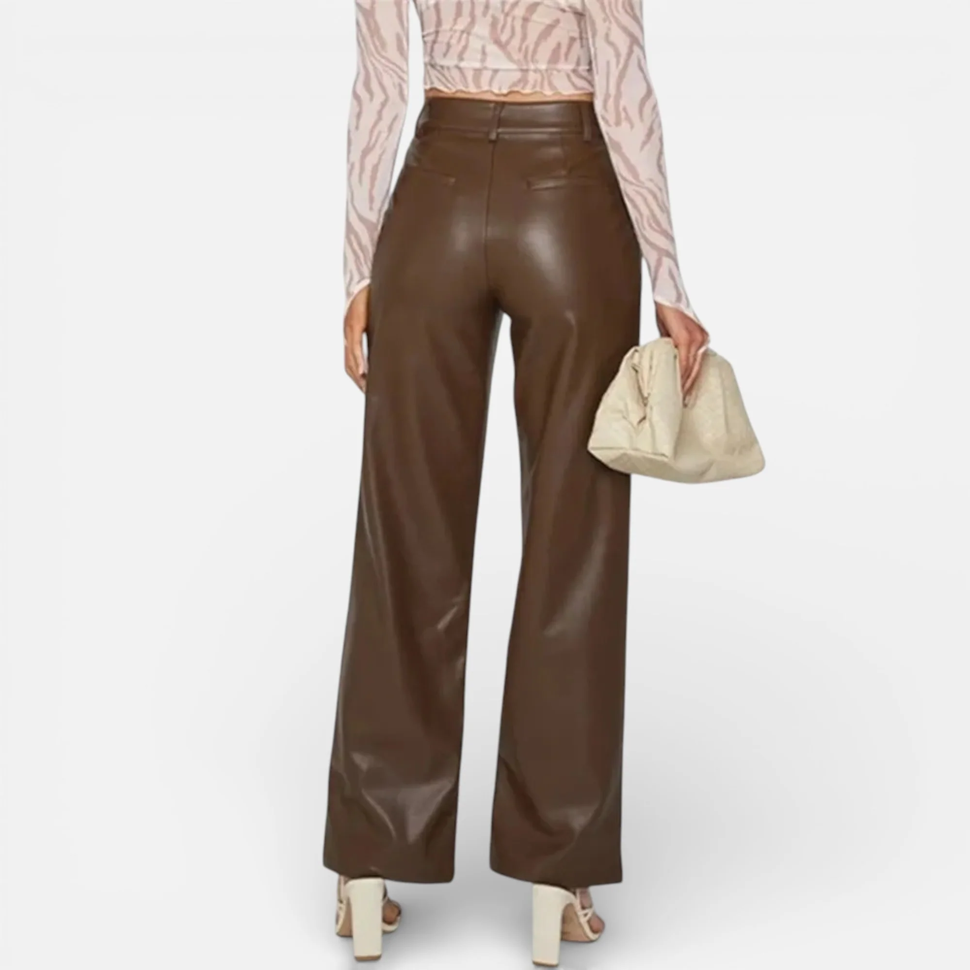 Women’s Faux Leather Straight-Leg Pants with Zipper Fly - Image 4