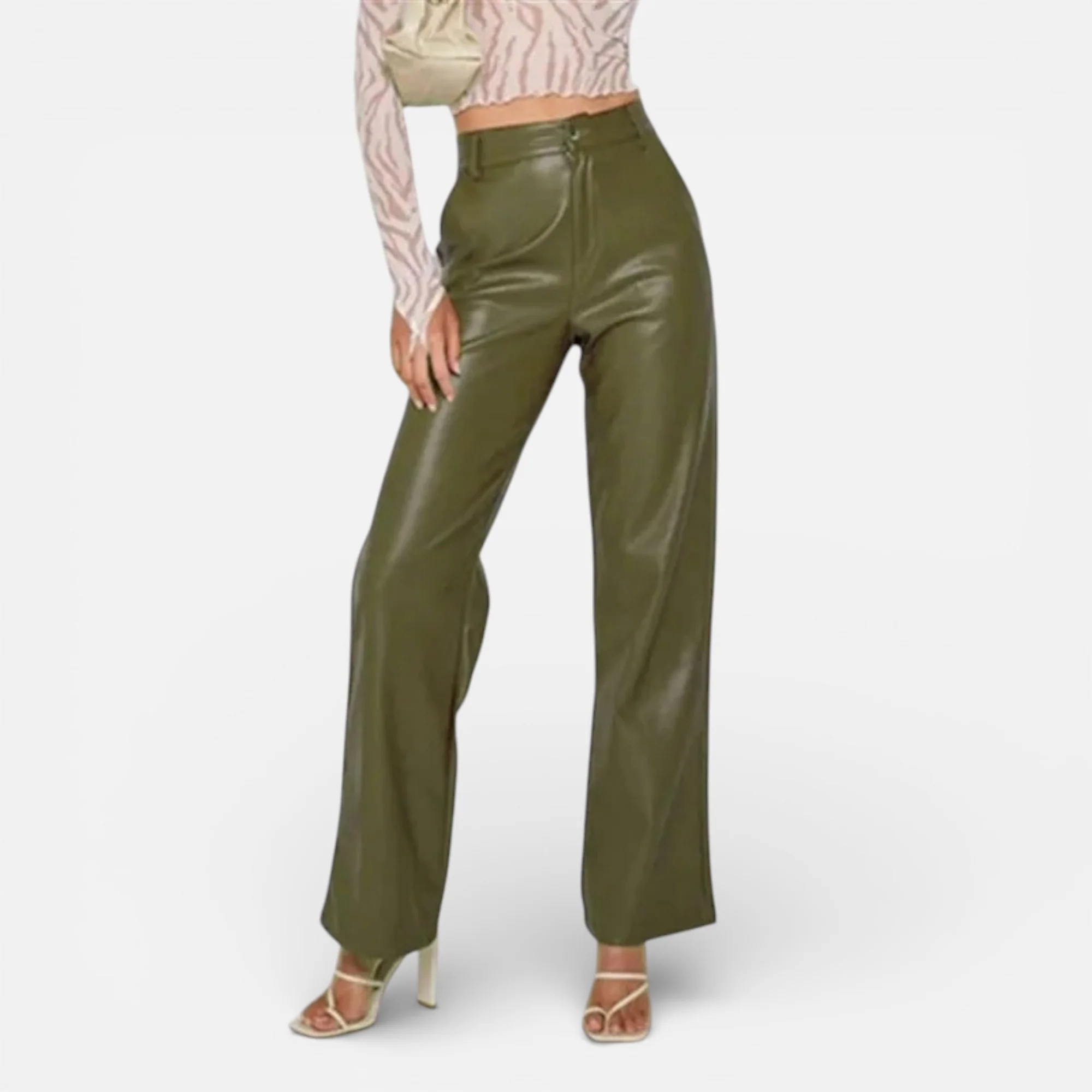 Women’s Faux Leather Straight-Leg Pants with Zipper Fly - Image 5