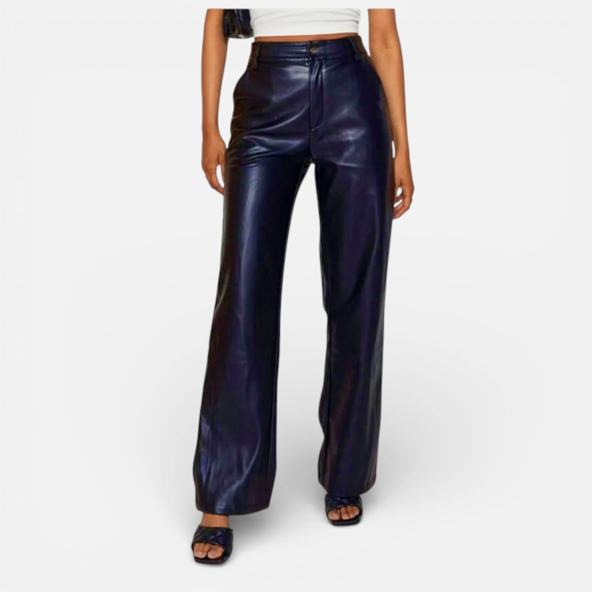 Women’s Faux Leather Straight-Leg Pants with Zipper Fly - Image 6