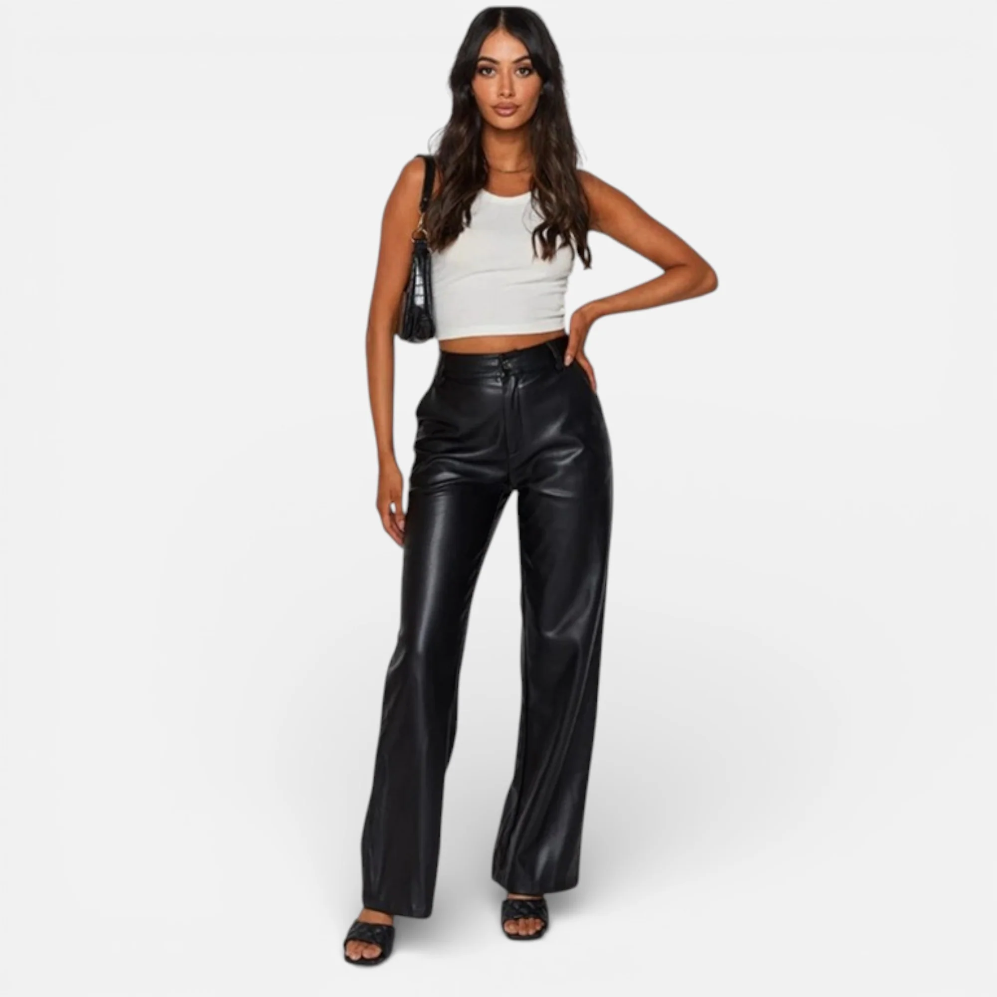 Women’s Faux Leather Straight-Leg Pants with Zipper Fly - Image 7