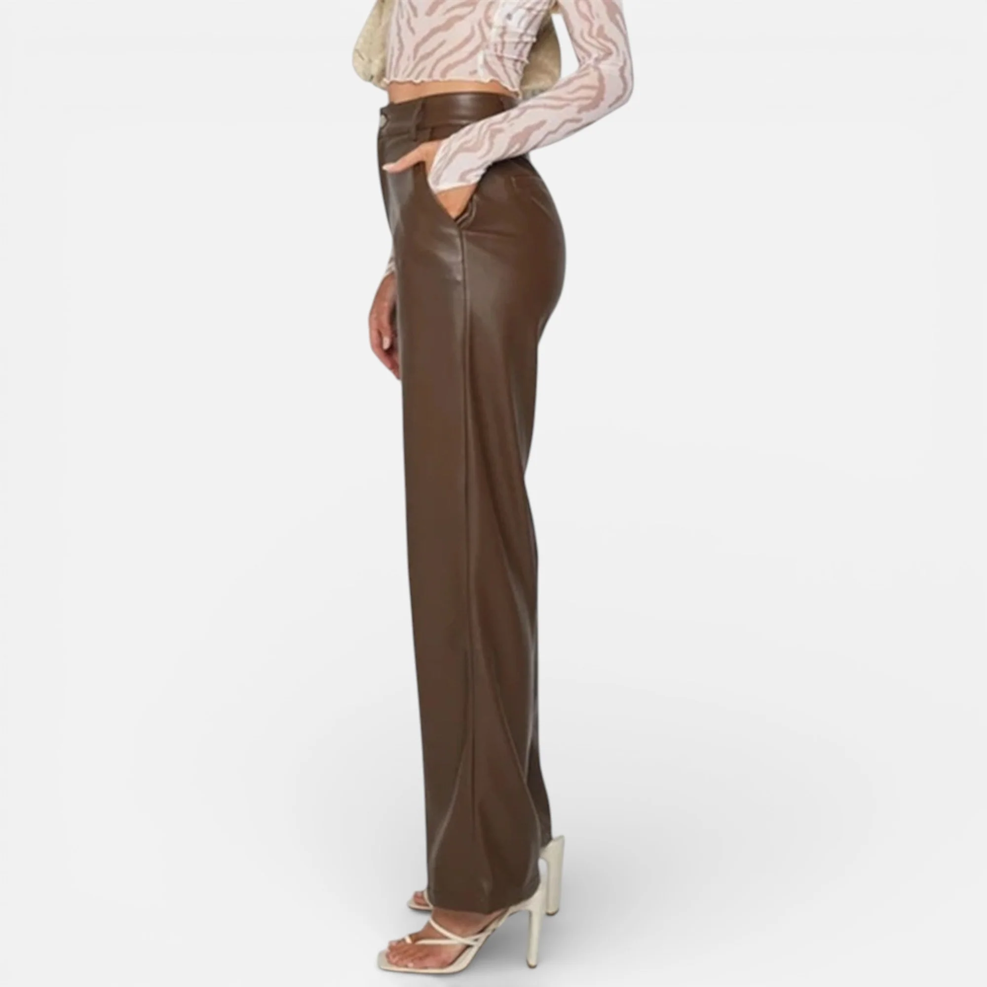 Women’s Faux Leather Straight-Leg Pants with Zipper Fly - Image 8