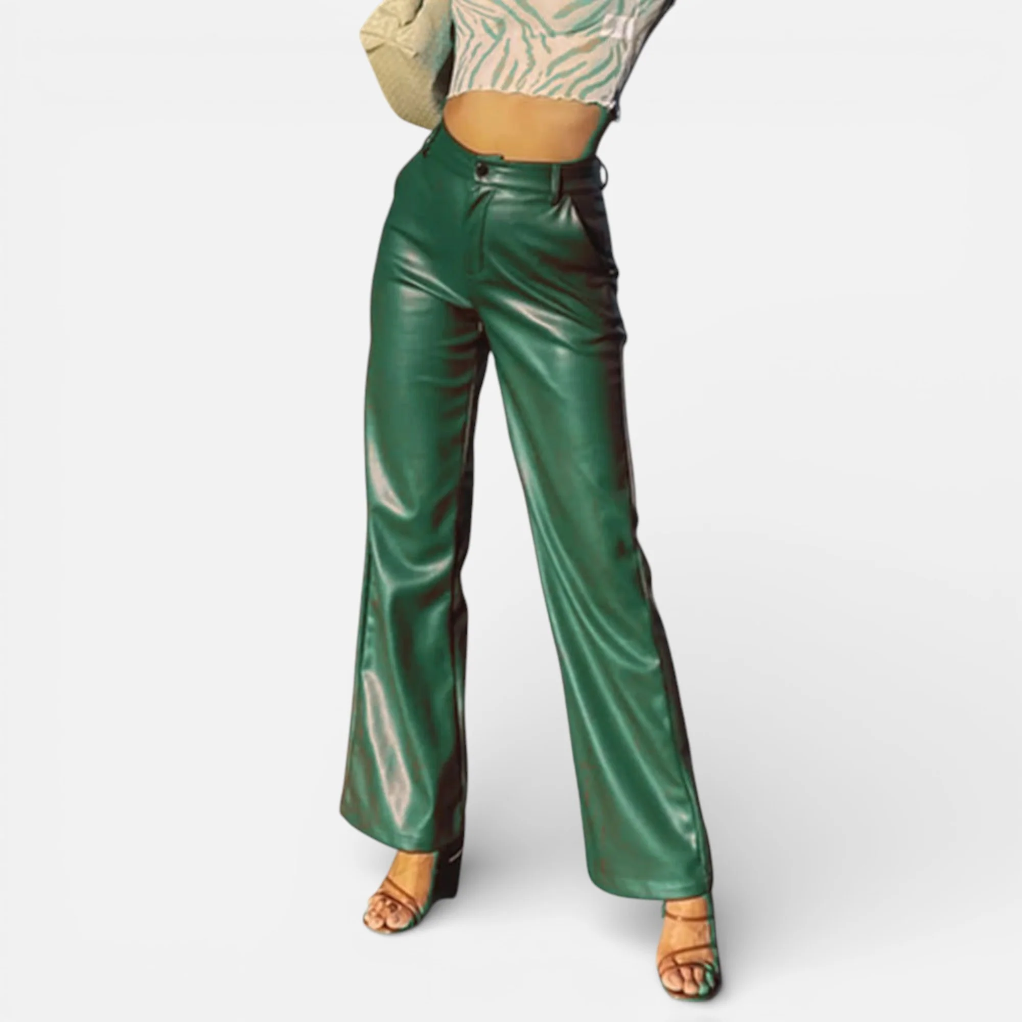 Women’s Faux Leather Straight-Leg Pants with Zipper Fly - Image 9