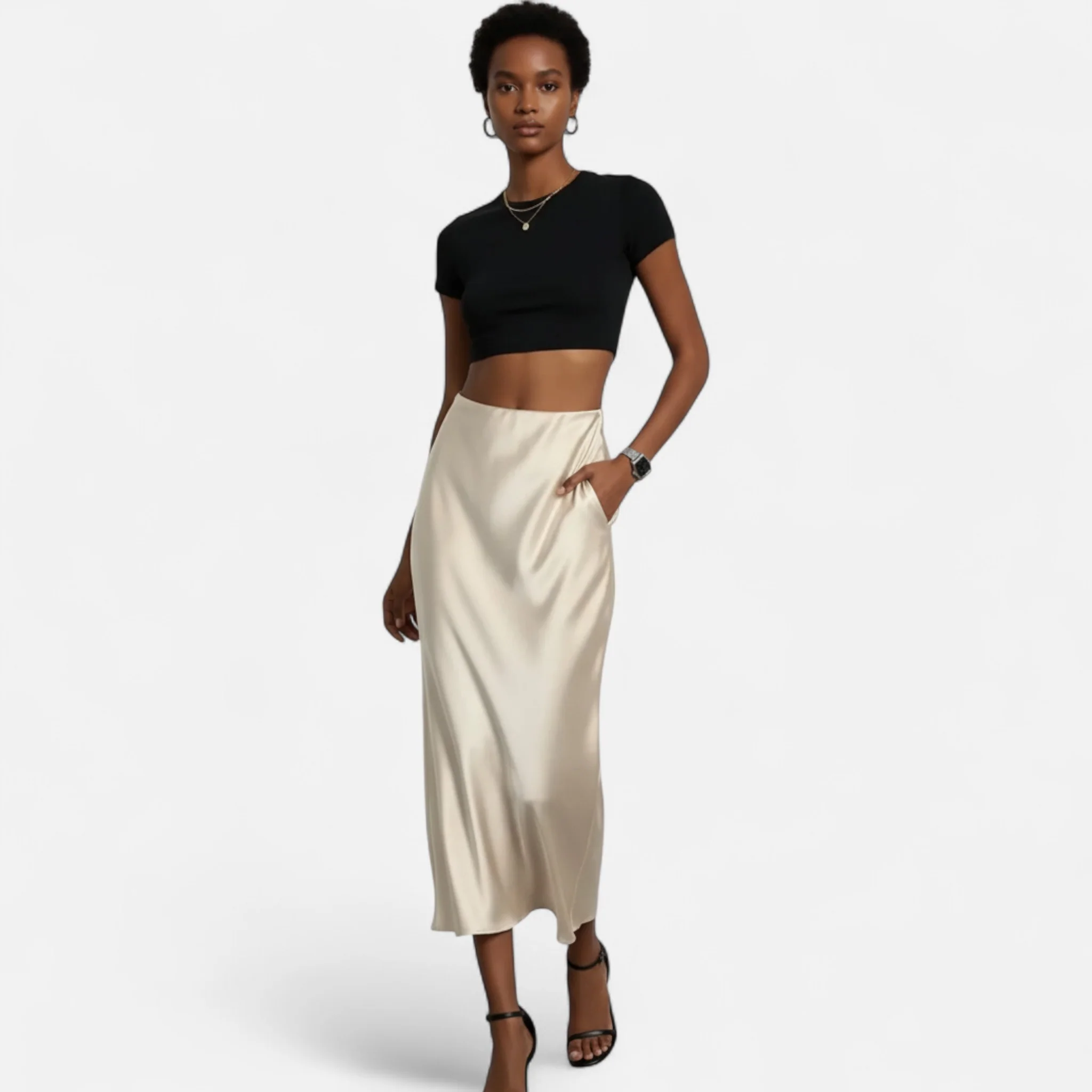 Women’s High-Waist Satin Midi Skirt - Image 12