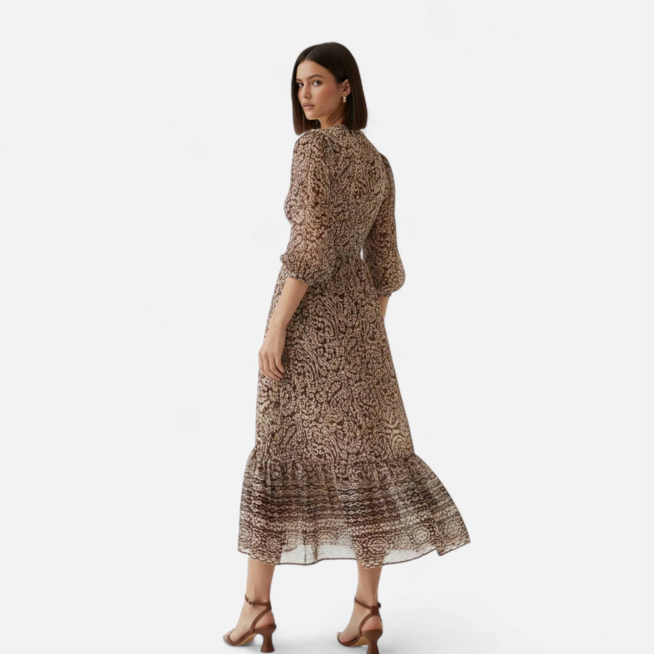 Women’s Printed Midi Dress with V-Neck - Image 3