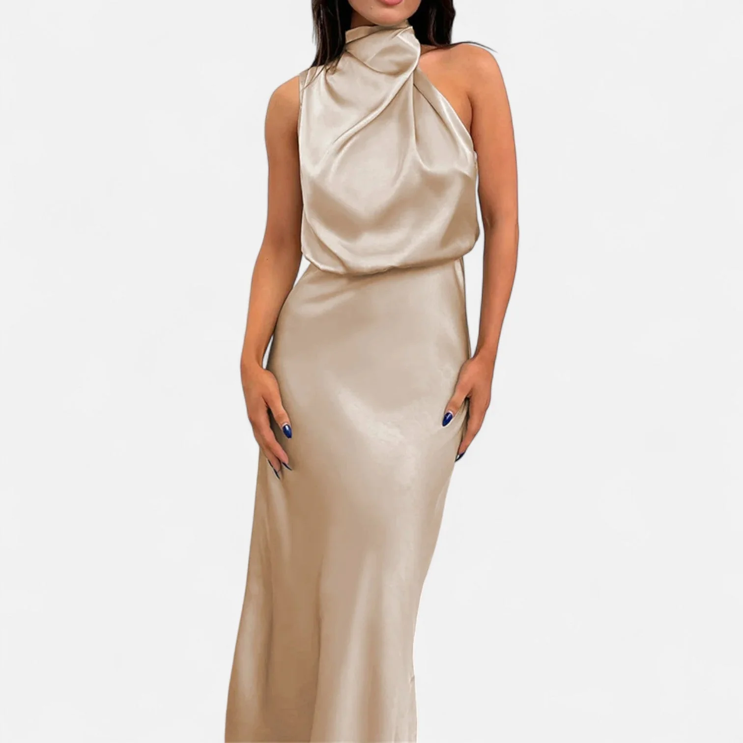 Women’s Satin A-Line Sleeveless Long Dress - Image 3
