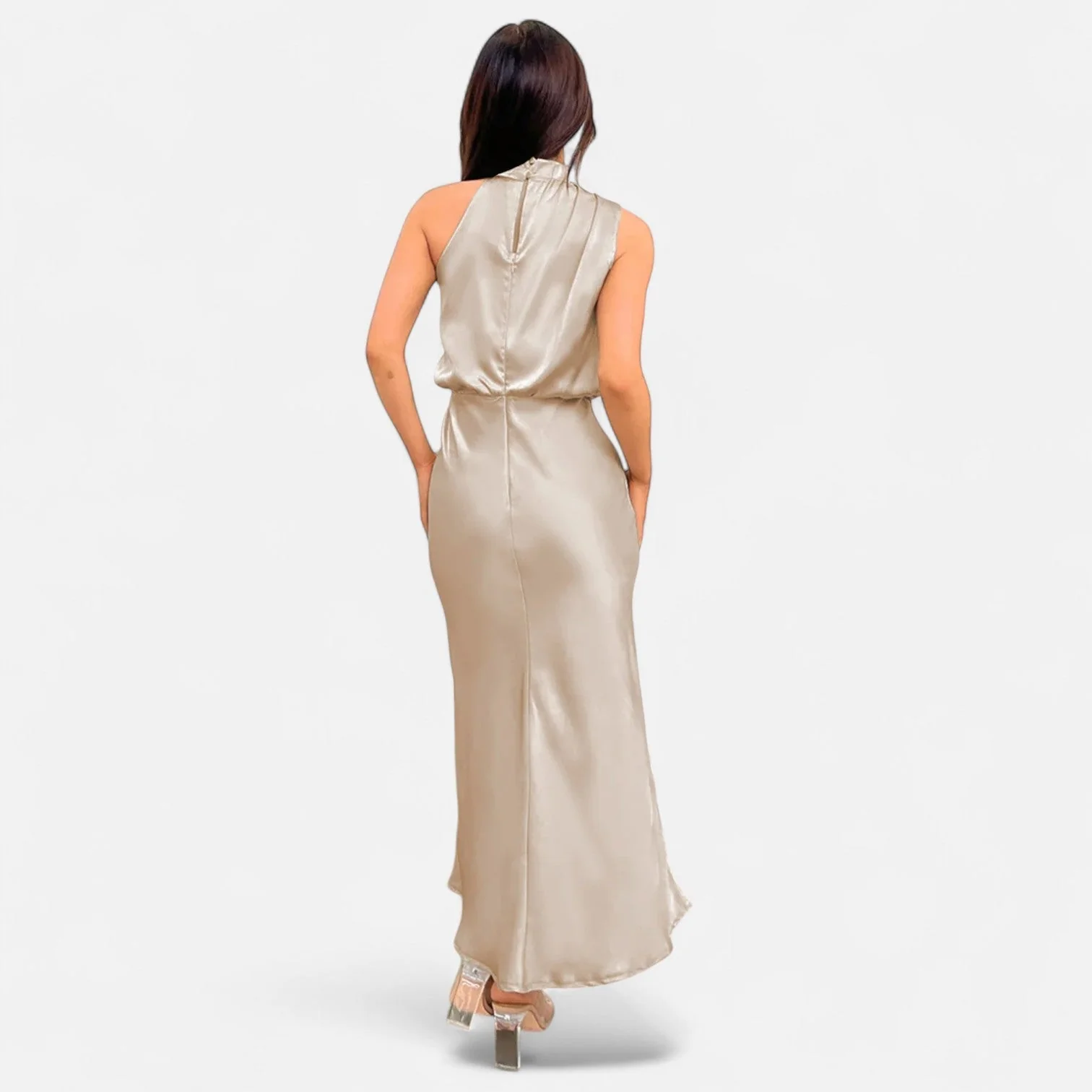 Women’s Satin A-Line Sleeveless Long Dress - Image 4