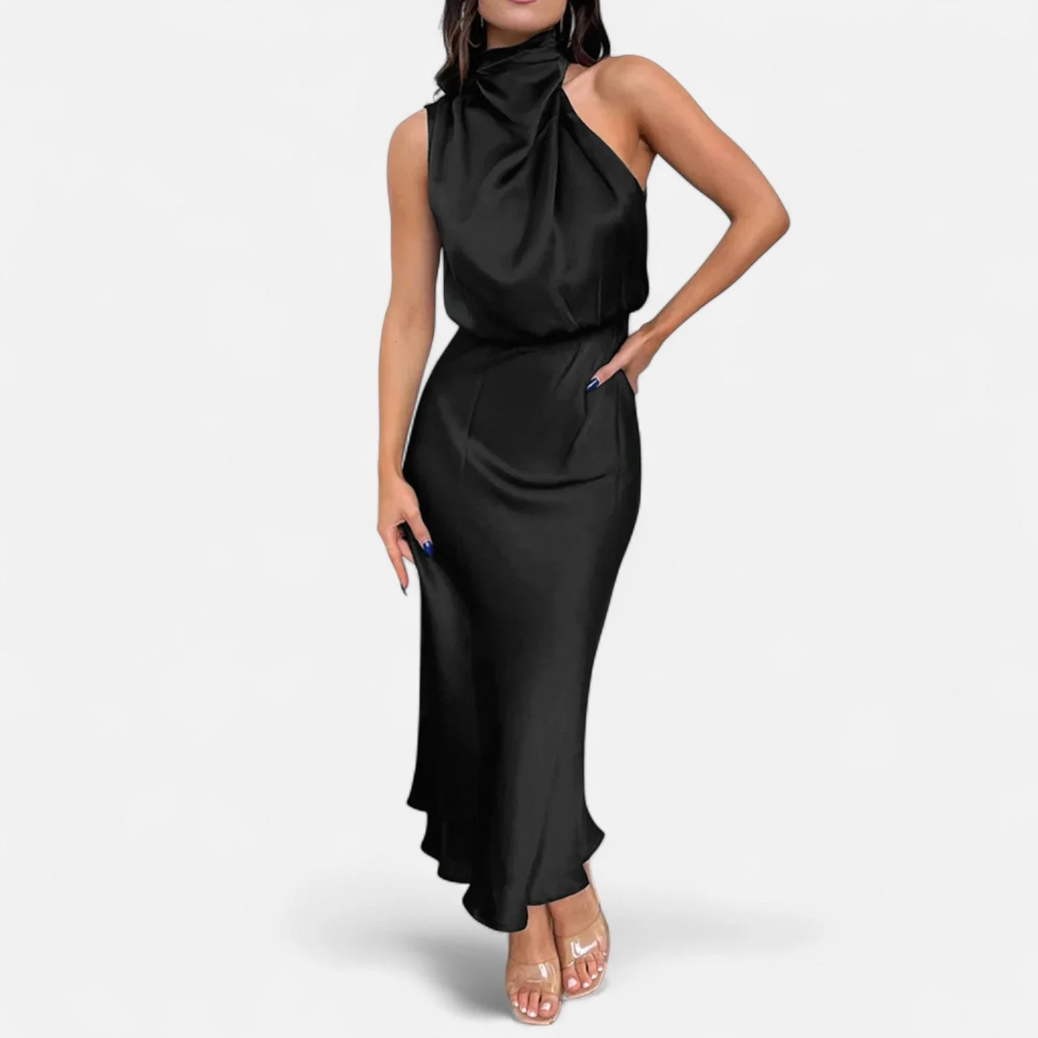 Women’s Satin A-Line Sleeveless Long Dress - Image 5