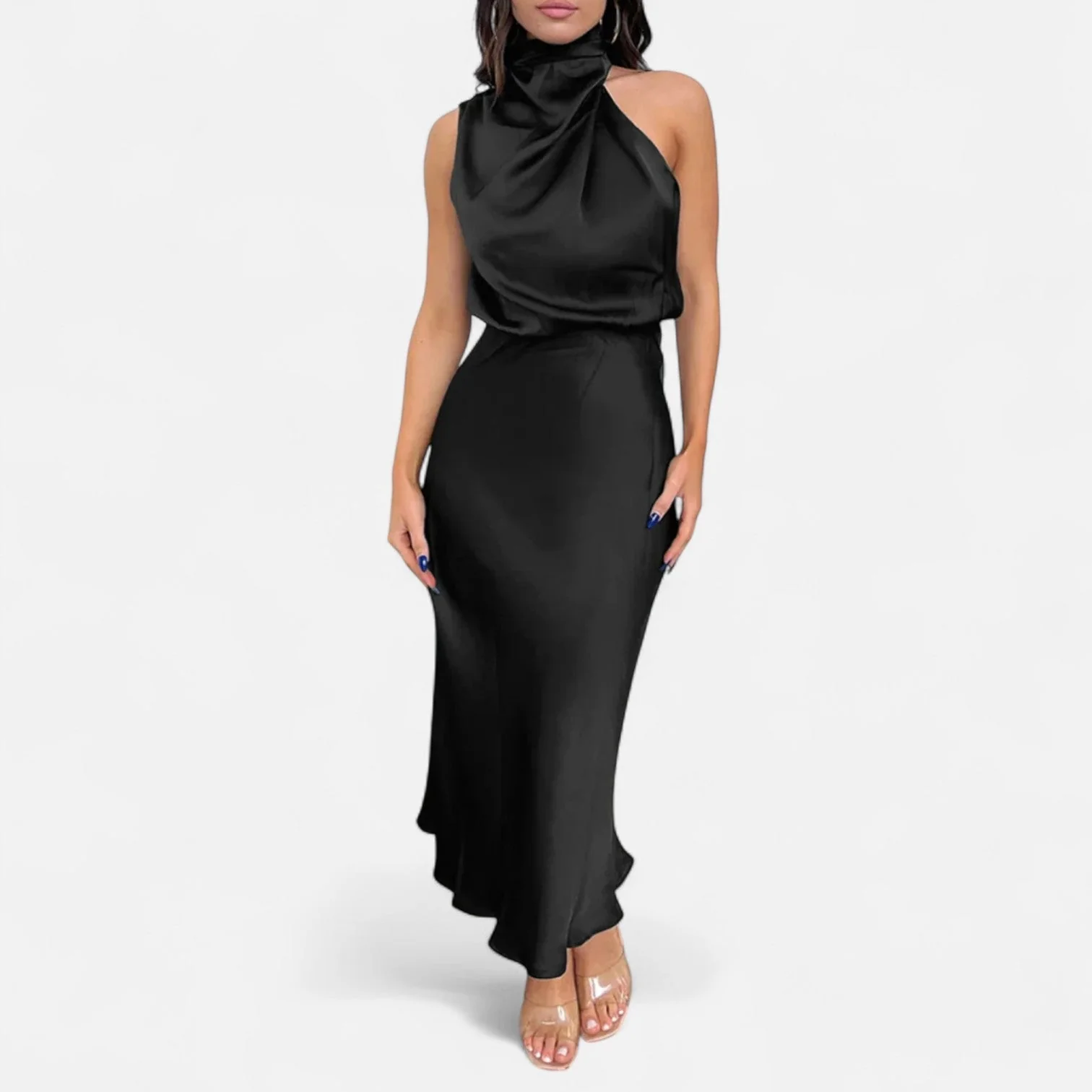 Women’s Satin A-Line Sleeveless Long Dress - Image 6
