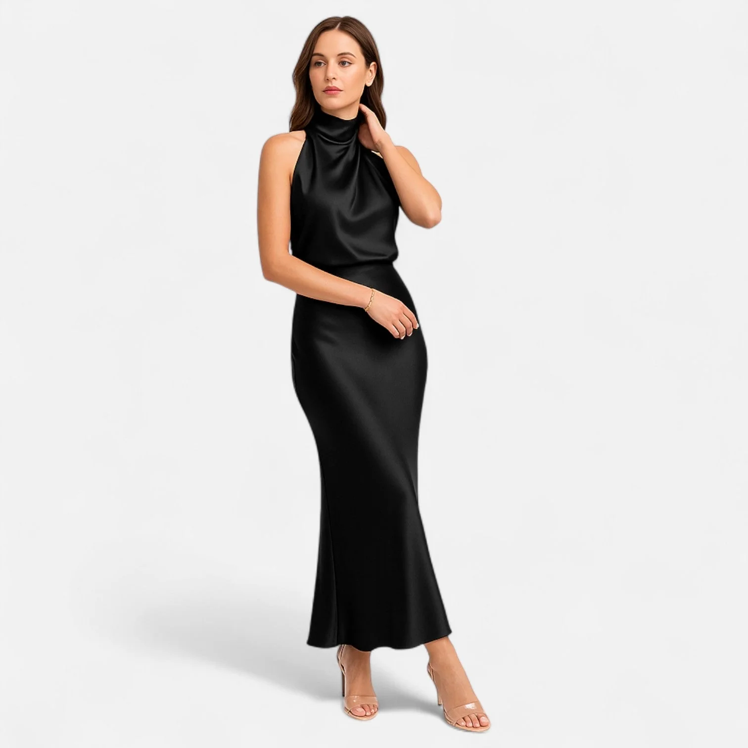Women’s Satin A-Line Sleeveless Long Dress - Image 7