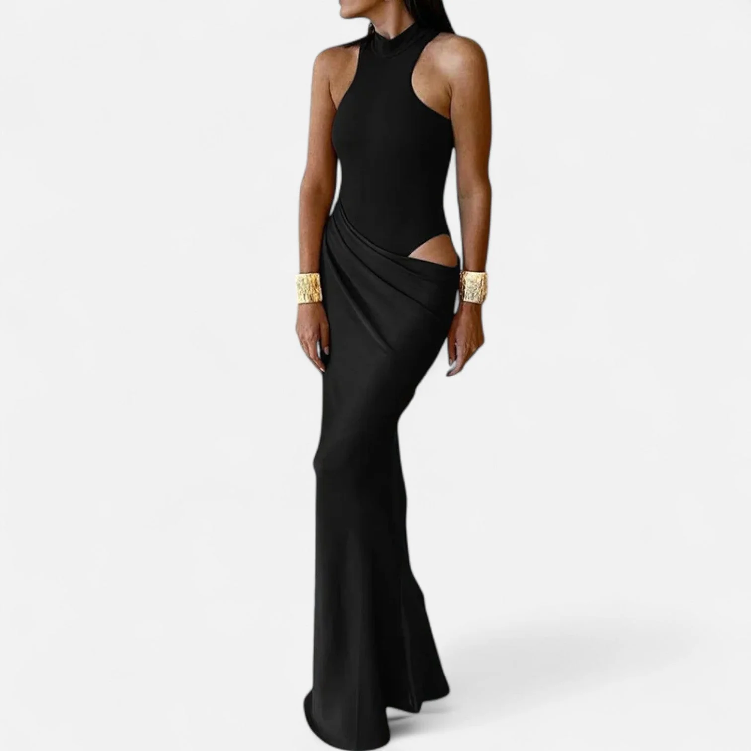 Women’s Satin Cut-Out Maxi Dress Silky Grace Sculpted Elegance - Image 12