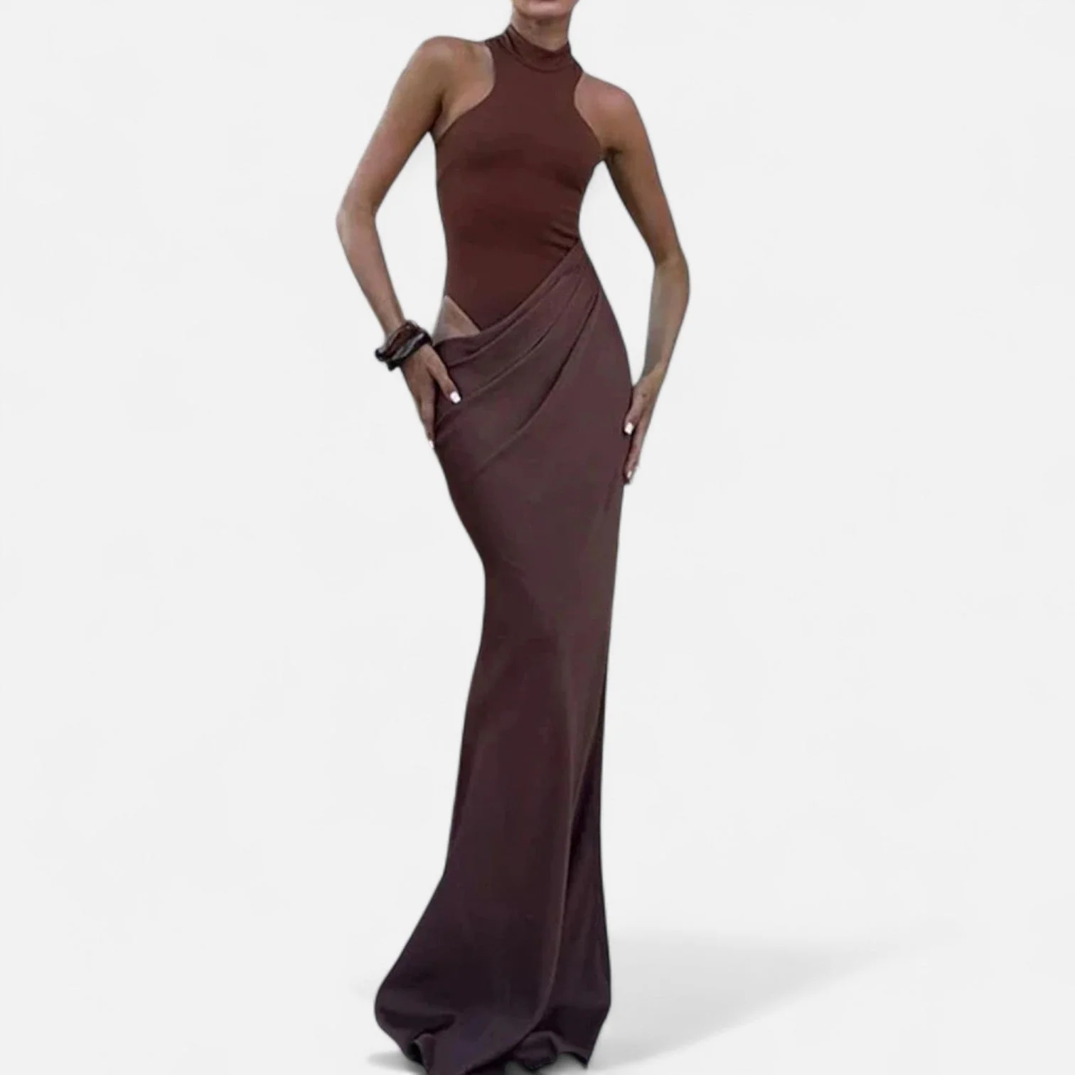 Women’s Satin Cut-Out Maxi Dress Silky Grace Sculpted Elegance - Image 13