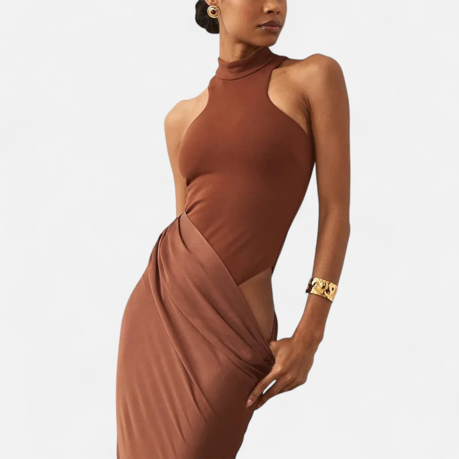 Women’s Satin Cut-Out Maxi Dress Silky Grace Sculpted Elegance - Image 2
