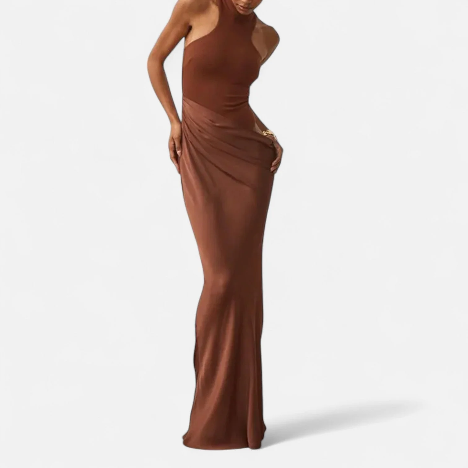 Women’s Satin Cut-Out Maxi Dress Silky Grace Sculpted Elegance - Image 3