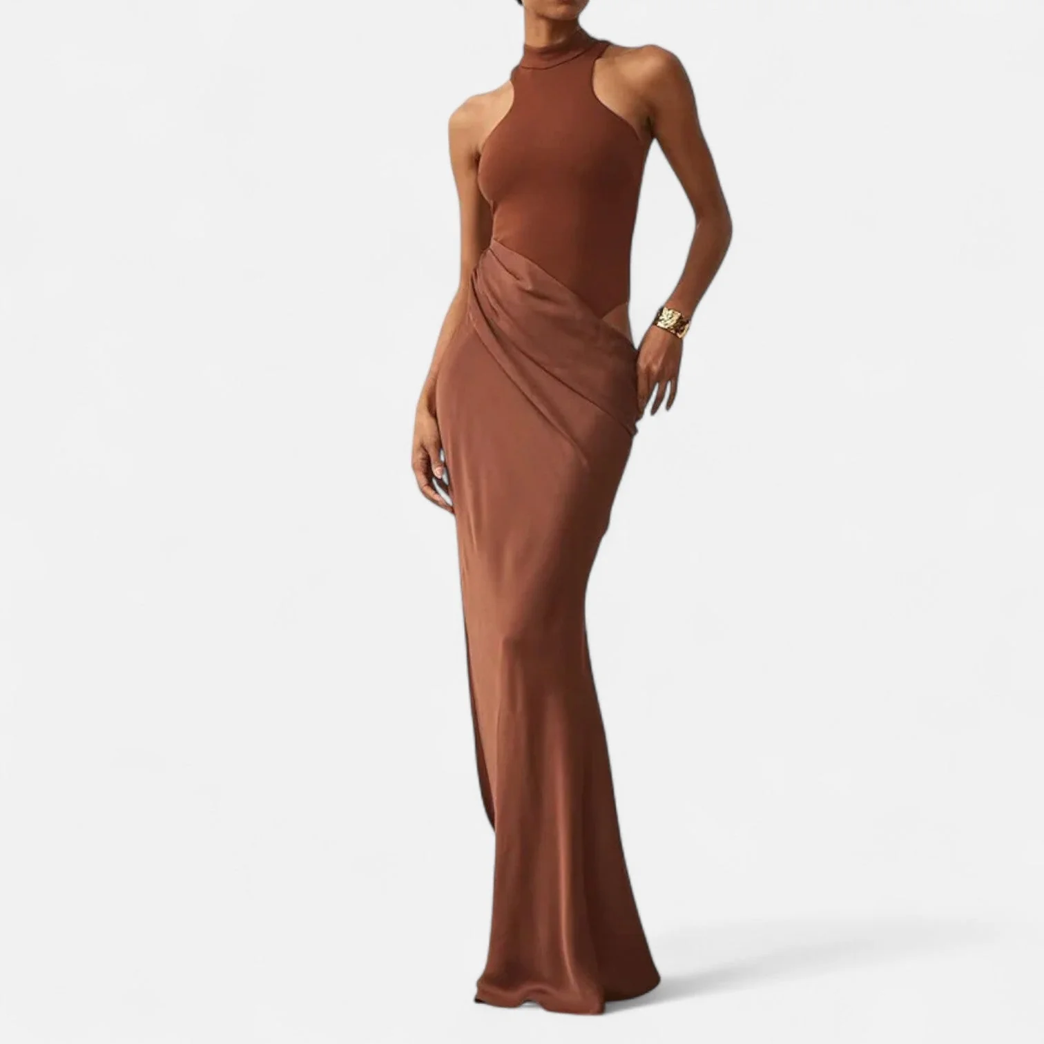 Women’s Satin Cut-Out Maxi Dress Silky Grace Sculpted Elegance - Image 4