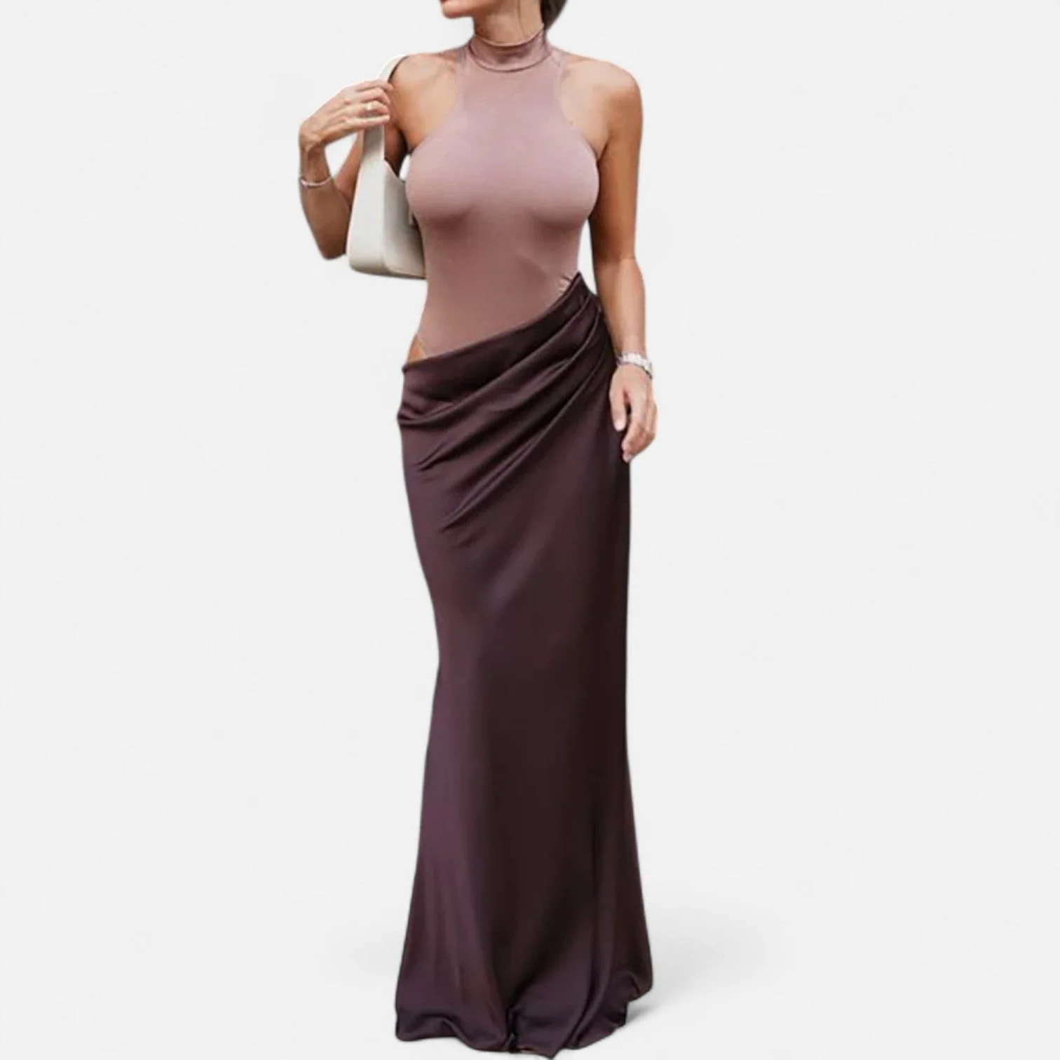 Women’s Satin Cut-Out Maxi Dress Silky Grace Sculpted Elegance - Image 5