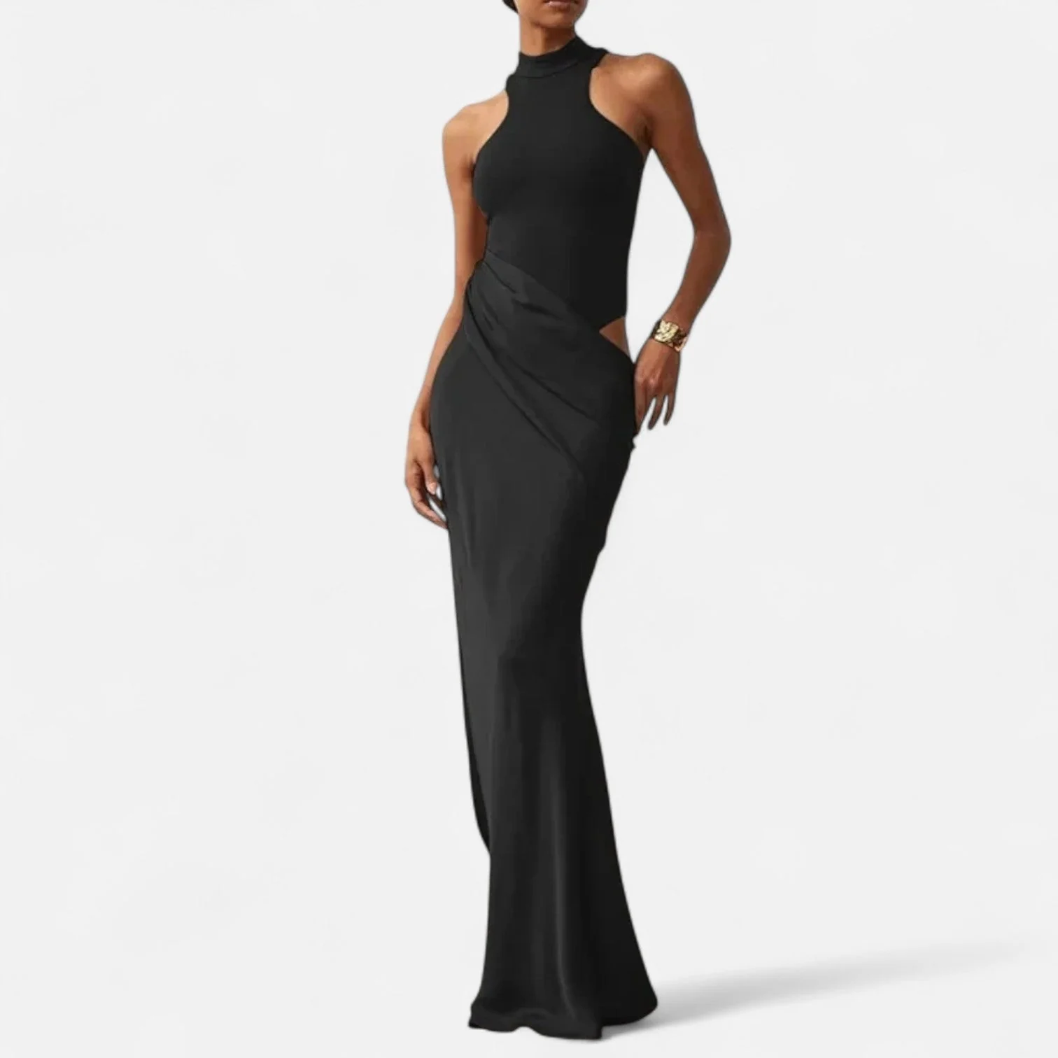 Women’s Satin Cut-Out Maxi Dress Silky Grace Sculpted Elegance - Image 7