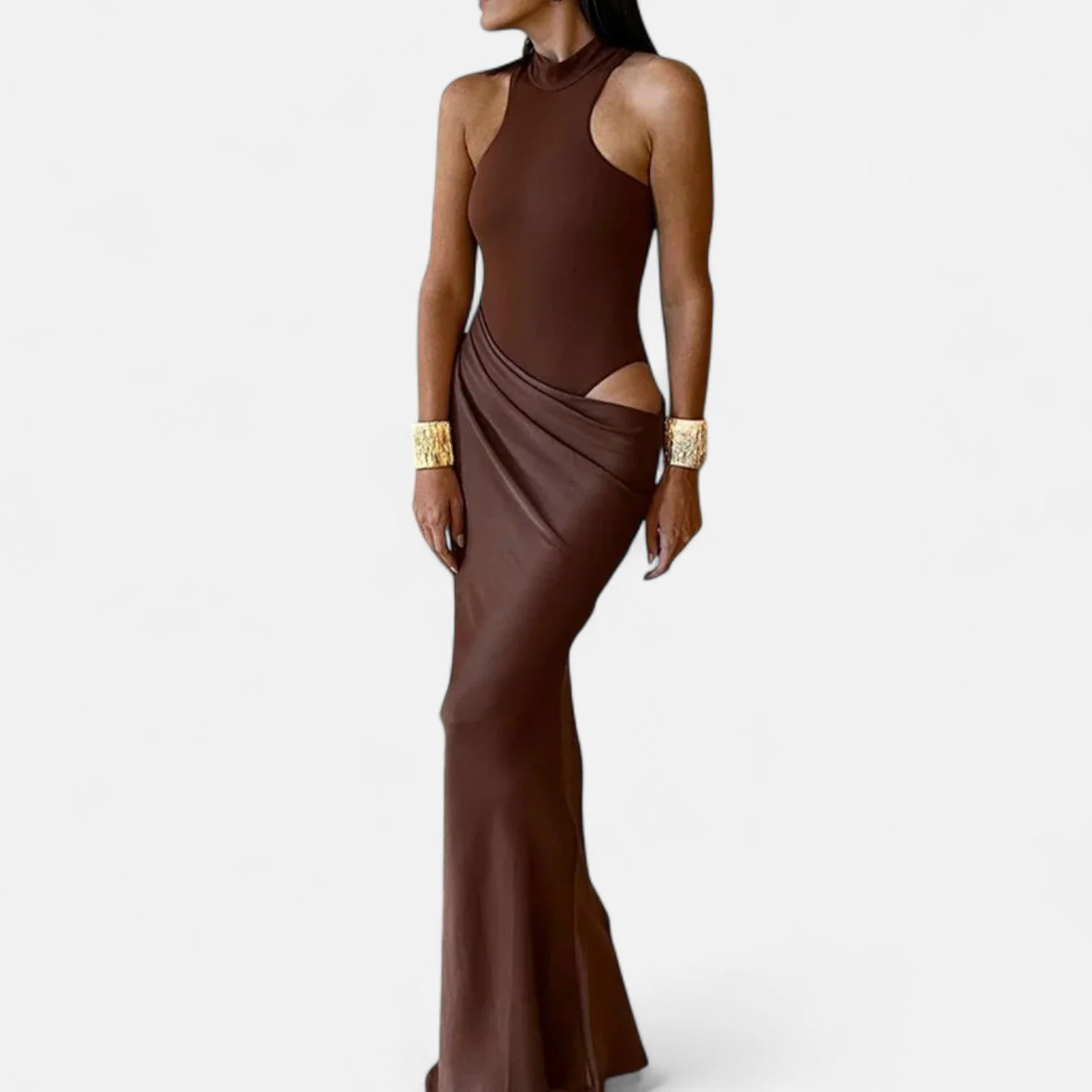 Women’s Satin Cut-Out Maxi Dress Silky Grace Sculpted Elegance - Image 8